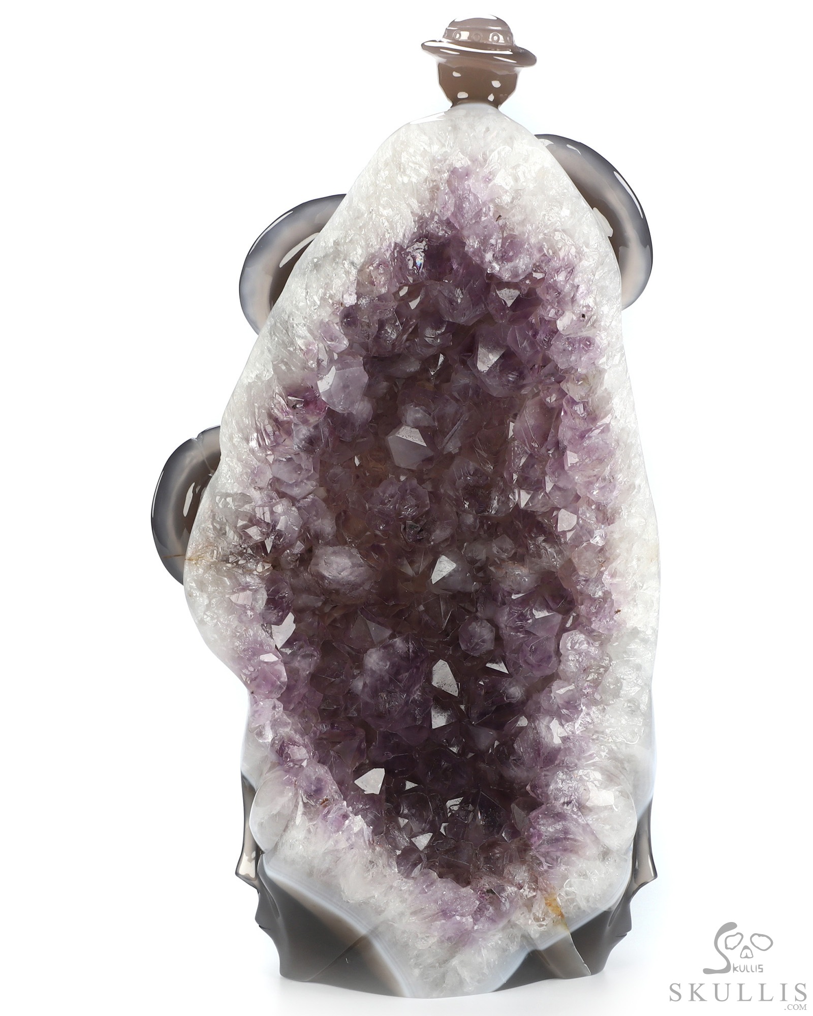 10.0" Agate Amethyst Druse Hand Carved Crystal Alien Fine Art Sculpture, Crystal Healing 10.0" Agate Amethyst Druse Hand Carved Crystal Alien Fine Art Sculpture, Crystal Healing
