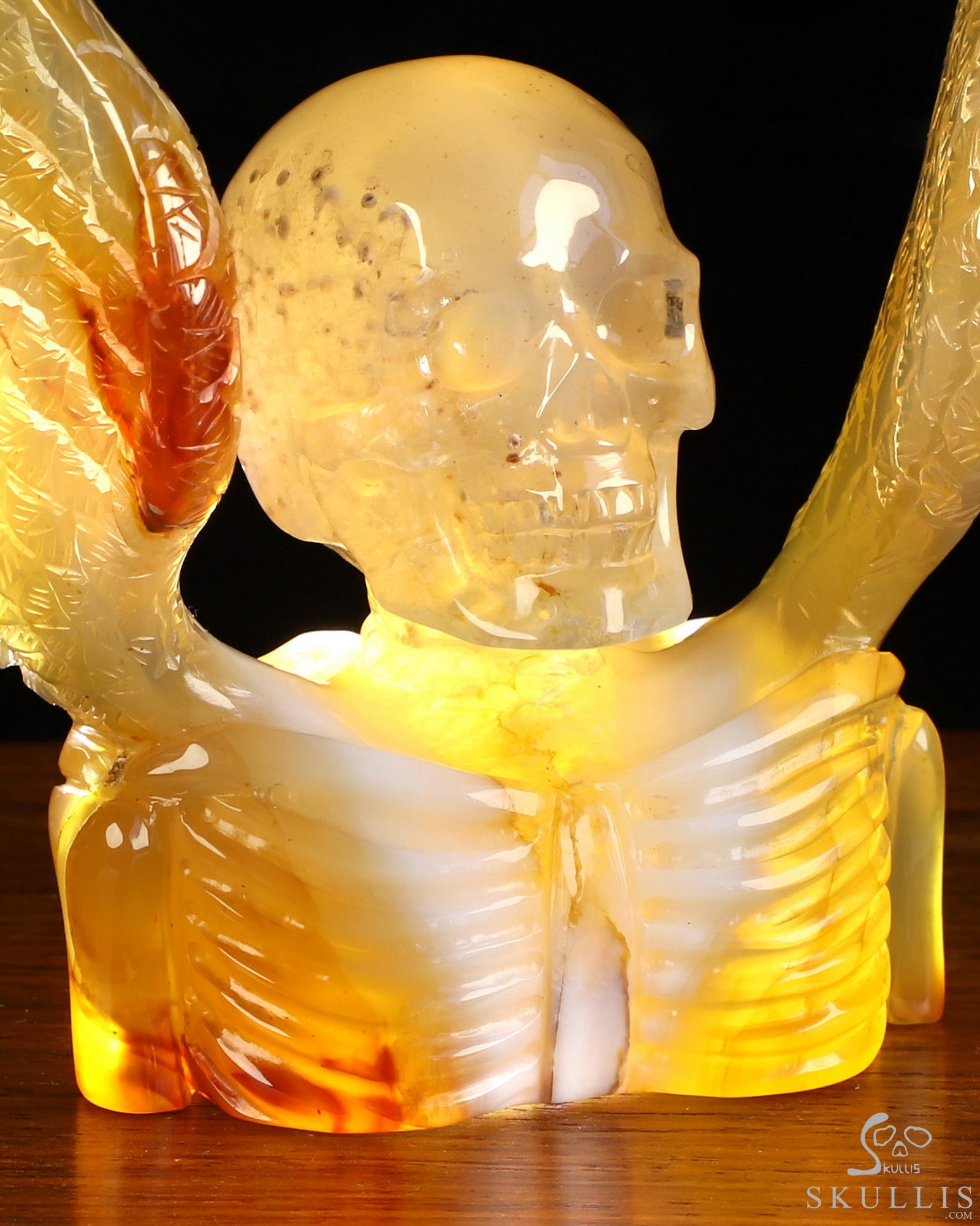 Sept 20, 2026 ACSAD (A Crystal Skull a Day) - Reborn from the Bone - 4.4" Agate Hand Carved Winged Crystal Skull Fine Art Sculpture, Crystal Healing Sept 20, 2026 ACSAD (A Crystal Skull a Day) - Reborn from the Bone - 4.4" Agate Hand Carved Winged Crystal Skull Fine Art Sculpture, Crystal Healing