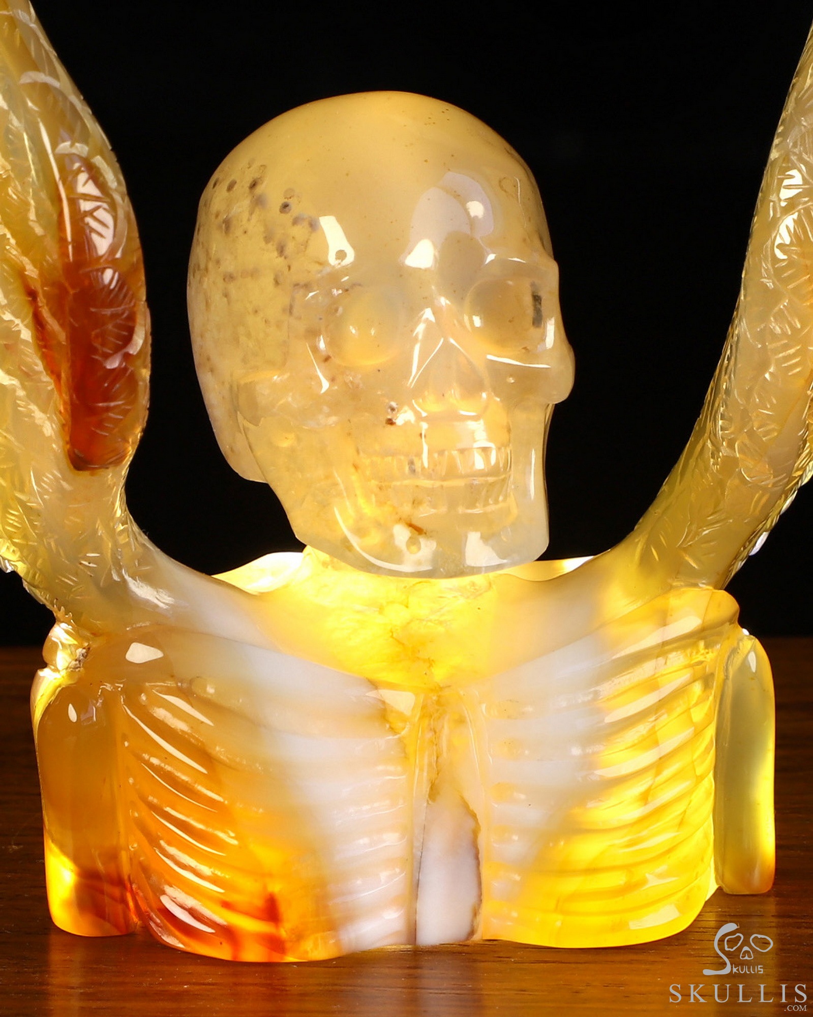 Sept 20, 2026 ACSAD (A Crystal Skull a Day) - Reborn from the Bone - 4.4" Agate Hand Carved Winged Crystal Skull Fine Art Sculpture, Crystal Healing Sept 20, 2026 ACSAD (A Crystal Skull a Day) - Reborn from the Bone - 4.4" Agate Hand Carved Winged Crystal Skull Fine Art Sculpture, Crystal Healing