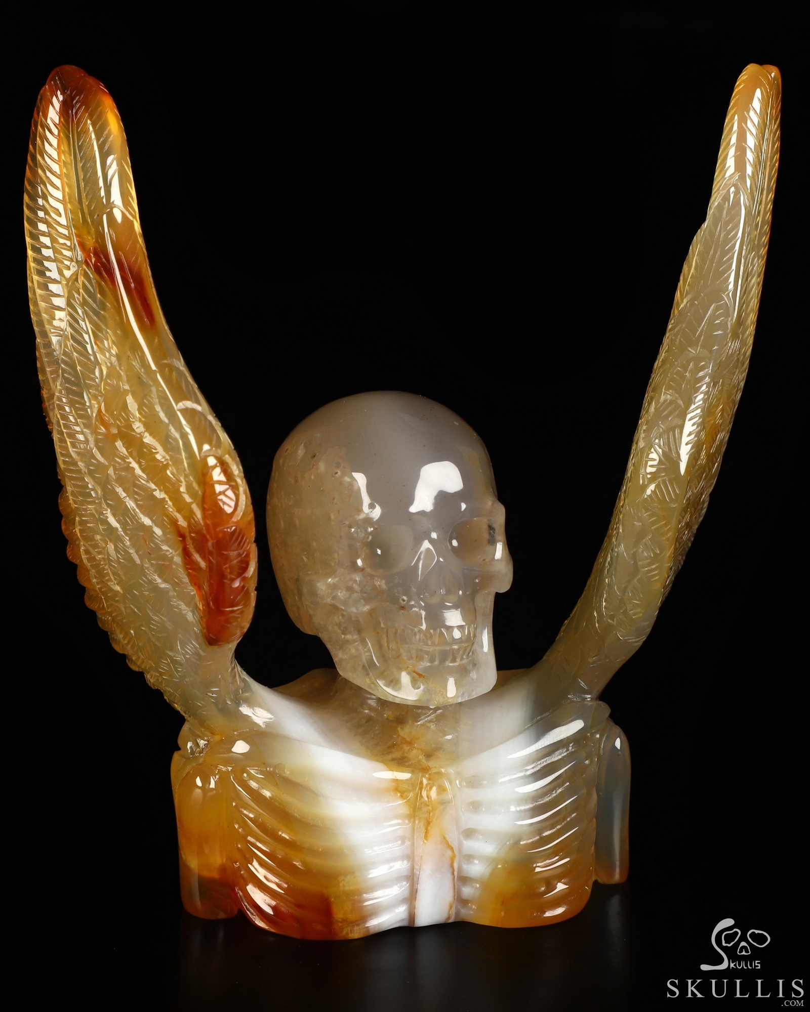 Sept 20, 2026 ACSAD (A Crystal Skull a Day) - Reborn from the Bone - 4.4" Agate Hand Carved Winged Crystal Skull Fine Art Sculpture, Crystal Healing Sept 20, 2026 ACSAD (A Crystal Skull a Day) - Reborn from the Bone - 4.4" Agate Hand Carved Winged Crystal Skull Fine Art Sculpture, Crystal Healing
