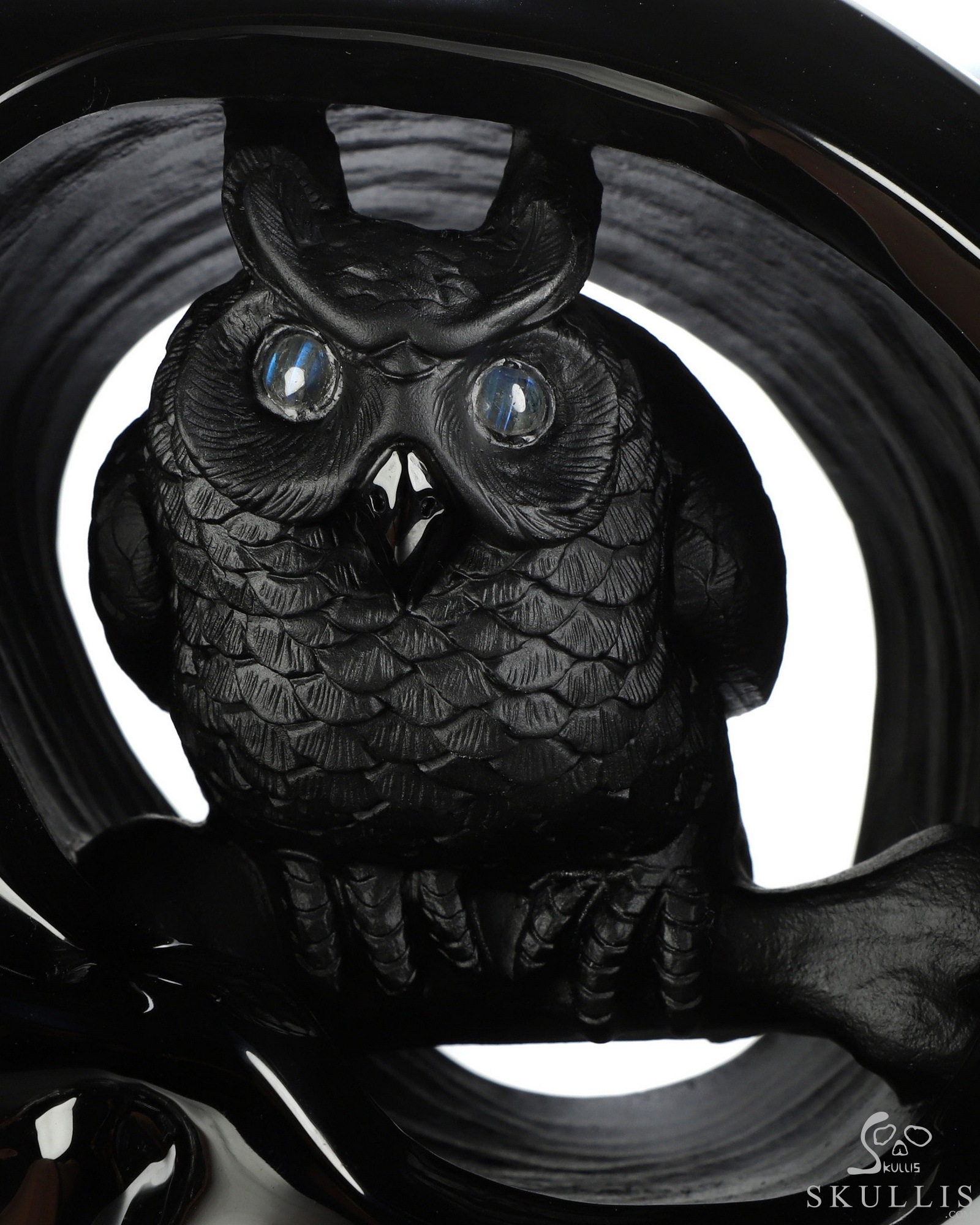 Sept 23, 2026 ACSAD (A Crystal Skull a Day) - The Dark Has Eyes - 8.0" Black Obsidian Hand Carved Crystal Skull and Owl Sculpture with Labradorite Eyes, Crystal Healing Sept 23, 2026 ACSAD (A Crystal Skull a Day) - The Dark Has Eyes - 8.0" Black Obsidian Hand Carved Crystal Skull and Owl Sculpture with Labradorite Eyes, Crystal Healing