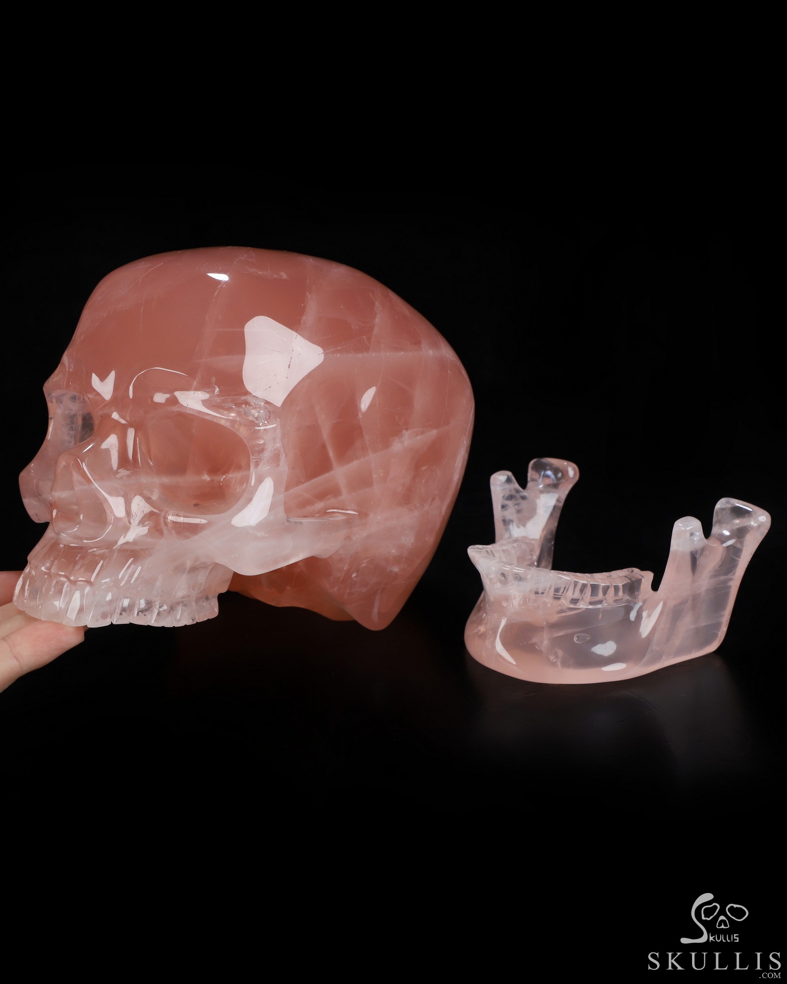 Sept 21, 2026 ACSAD (A Crystal Skull a Day) - The Shape of Belonging - 7.7" Rose Quartz Hand Carved Crystal Detachable Skull Sculpture, Crystal Healing Sept 21, 2026 ACSAD (A Crystal Skull a Day) - The Shape of Belonging - 7.7" Rose Quartz Hand Carved Crystal Detachable Skull Sculpture, Crystal Healing