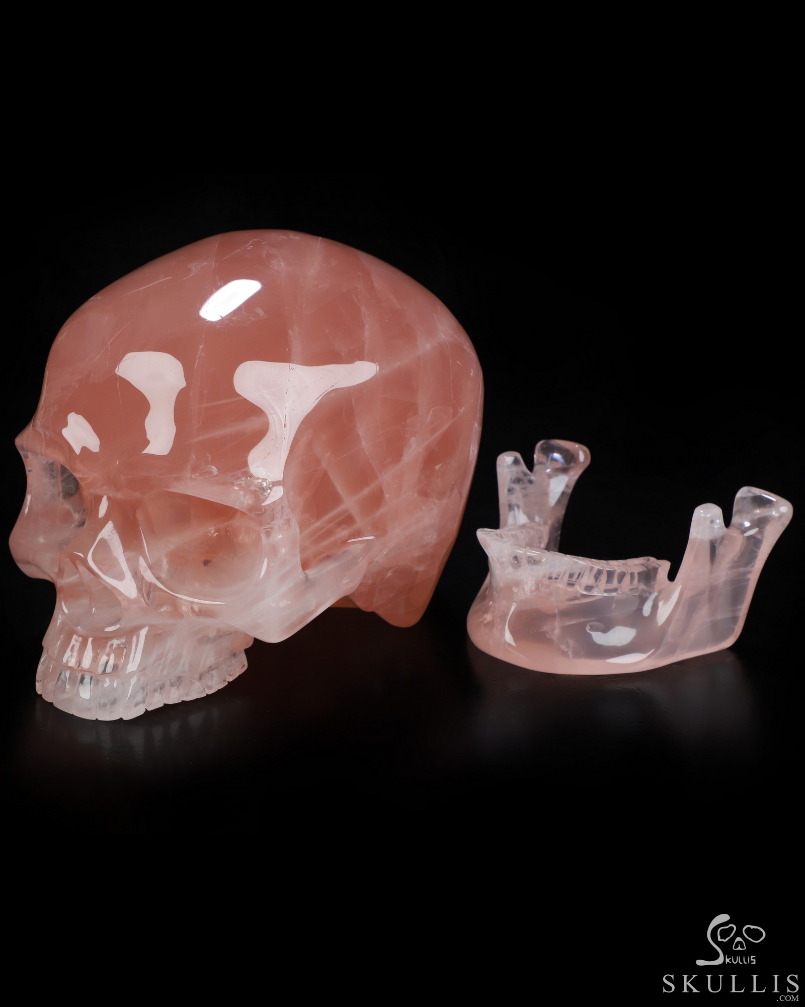 Sept 21, 2026 ACSAD (A Crystal Skull a Day) - The Shape of Belonging - 7.7" Rose Quartz Hand Carved Crystal Detachable Skull Sculpture, Crystal Healing Sept 21, 2026 ACSAD (A Crystal Skull a Day) - The Shape of Belonging - 7.7" Rose Quartz Hand Carved Crystal Detachable Skull Sculpture, Crystal Healing