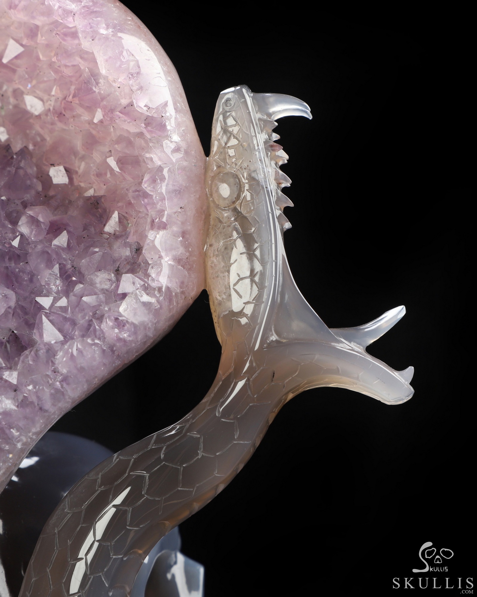 Sept 24, 2026 ACSAD (A Crystal Skull a Day) - Lilith’s Crown - 8.0" Agate Amethyst Druse Hand Carved Serpent & Crystal Skull Sculpture, Crystal Healing Sept 24, 2026 ACSAD (A Crystal Skull a Day) - Lilith’s Crown - 8.0" Agate Amethyst Druse Hand Carved Serpent & Crystal Skull Sculpture, Crystal Healing