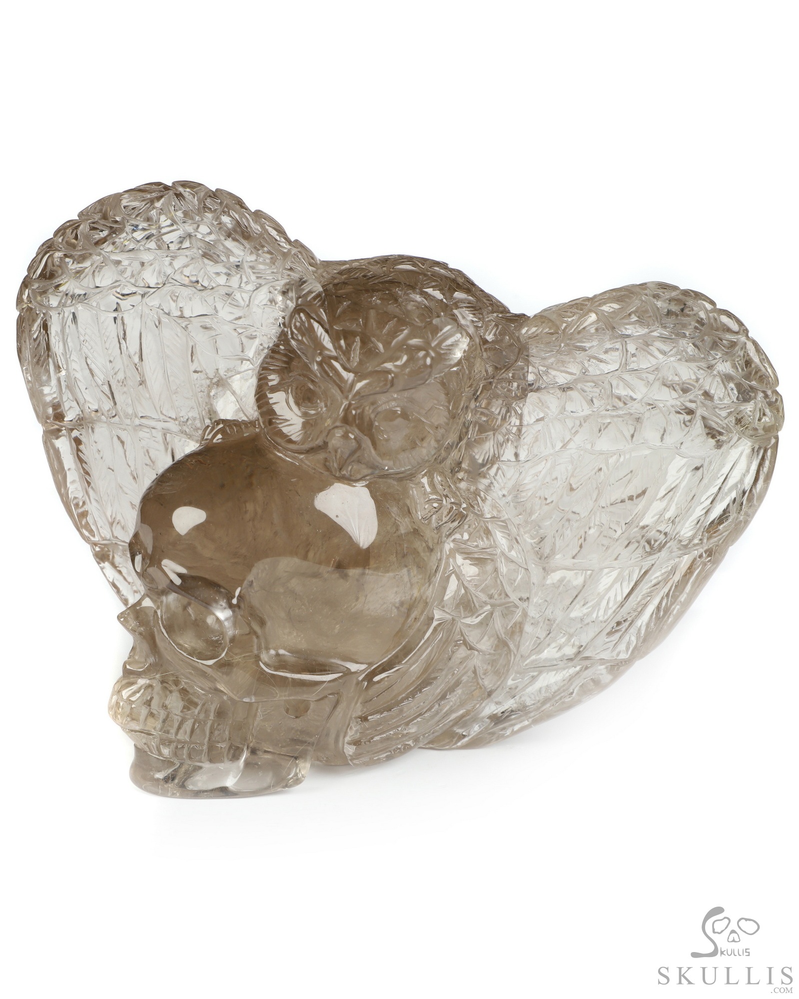 4.8" Smoky Quartz Rock Crystal Hand Carved Crystal Skull and Owl Sculpture, Crystal Healing 4.8" Smoky Quartz Rock Crystal Hand Carved Crystal Skull and Owl Sculpture, Crystal Healing