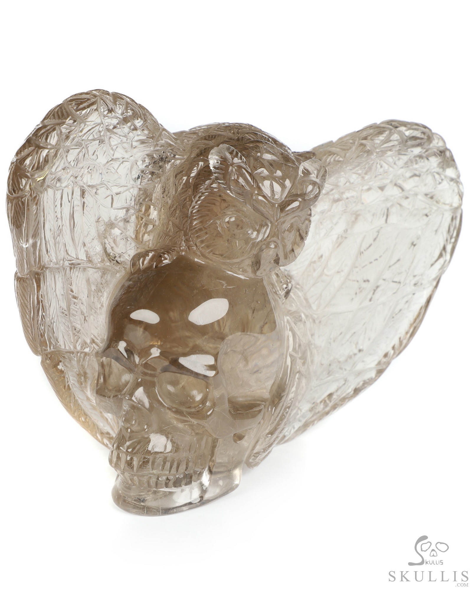 4.8" Smoky Quartz Rock Crystal Hand Carved Crystal Skull and Owl Sculpture, Crystal Healing 4.8" Smoky Quartz Rock Crystal Hand Carved Crystal Skull and Owl Sculpture, Crystal Healing