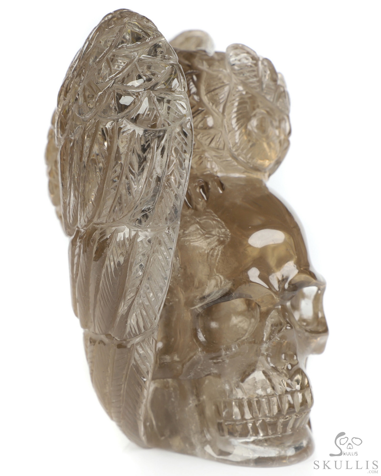 4.8" Smoky Quartz Rock Crystal Hand Carved Crystal Skull and Owl Sculpture, Crystal Healing 4.8" Smoky Quartz Rock Crystal Hand Carved Crystal Skull and Owl Sculpture, Crystal Healing