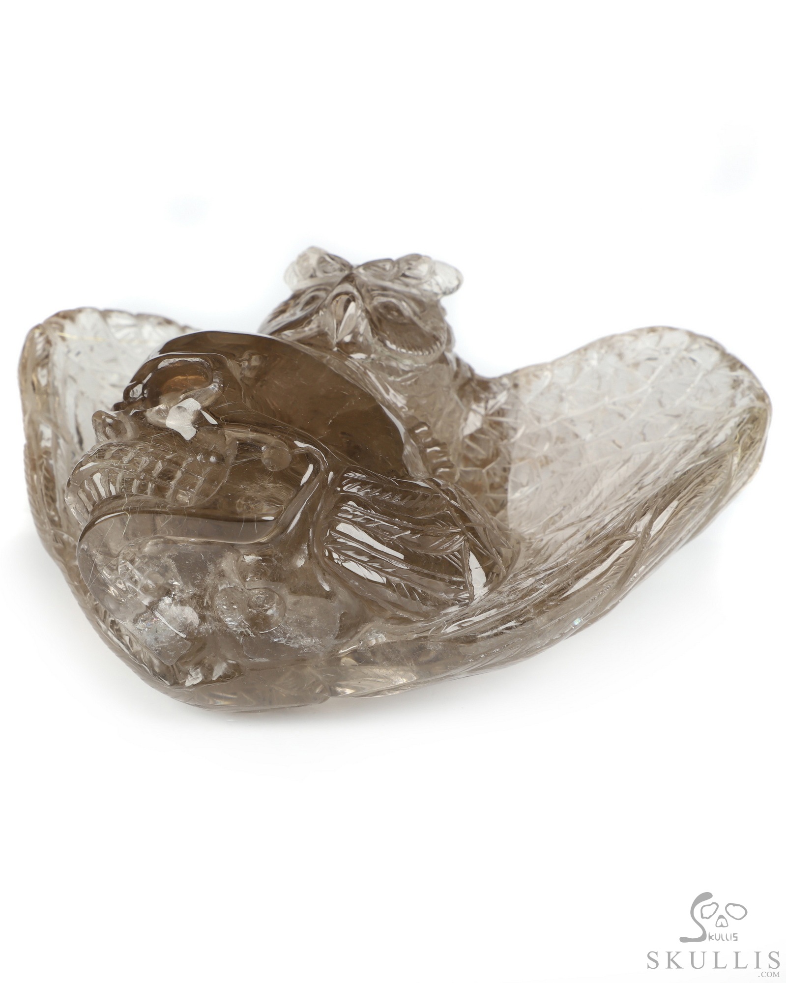 4.8" Smoky Quartz Rock Crystal Hand Carved Crystal Skull and Owl Sculpture, Crystal Healing 4.8" Smoky Quartz Rock Crystal Hand Carved Crystal Skull and Owl Sculpture, Crystal Healing