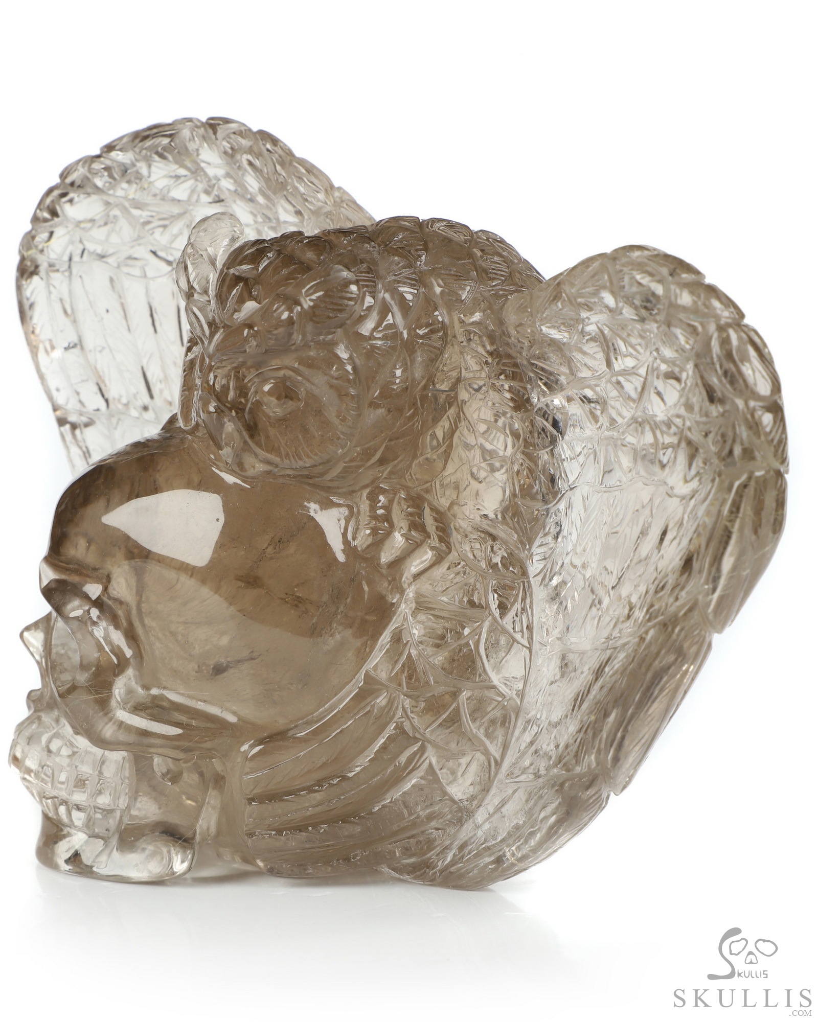 4.8" Smoky Quartz Rock Crystal Hand Carved Crystal Skull and Owl Sculpture, Crystal Healing 4.8" Smoky Quartz Rock Crystal Hand Carved Crystal Skull and Owl Sculpture, Crystal Healing