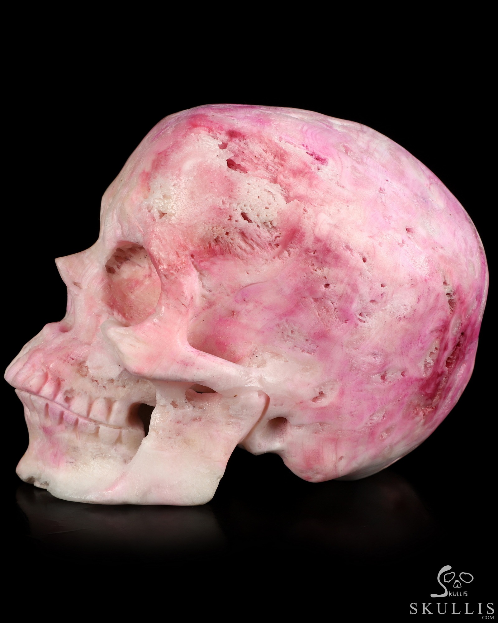 5.1" Pink Aragonite Hand Carved Crystal Skull, Super Realistic, Crystal Healing 5.1" Pink Aragonite Hand Carved Crystal Skull, Super Realistic, Crystal Healing