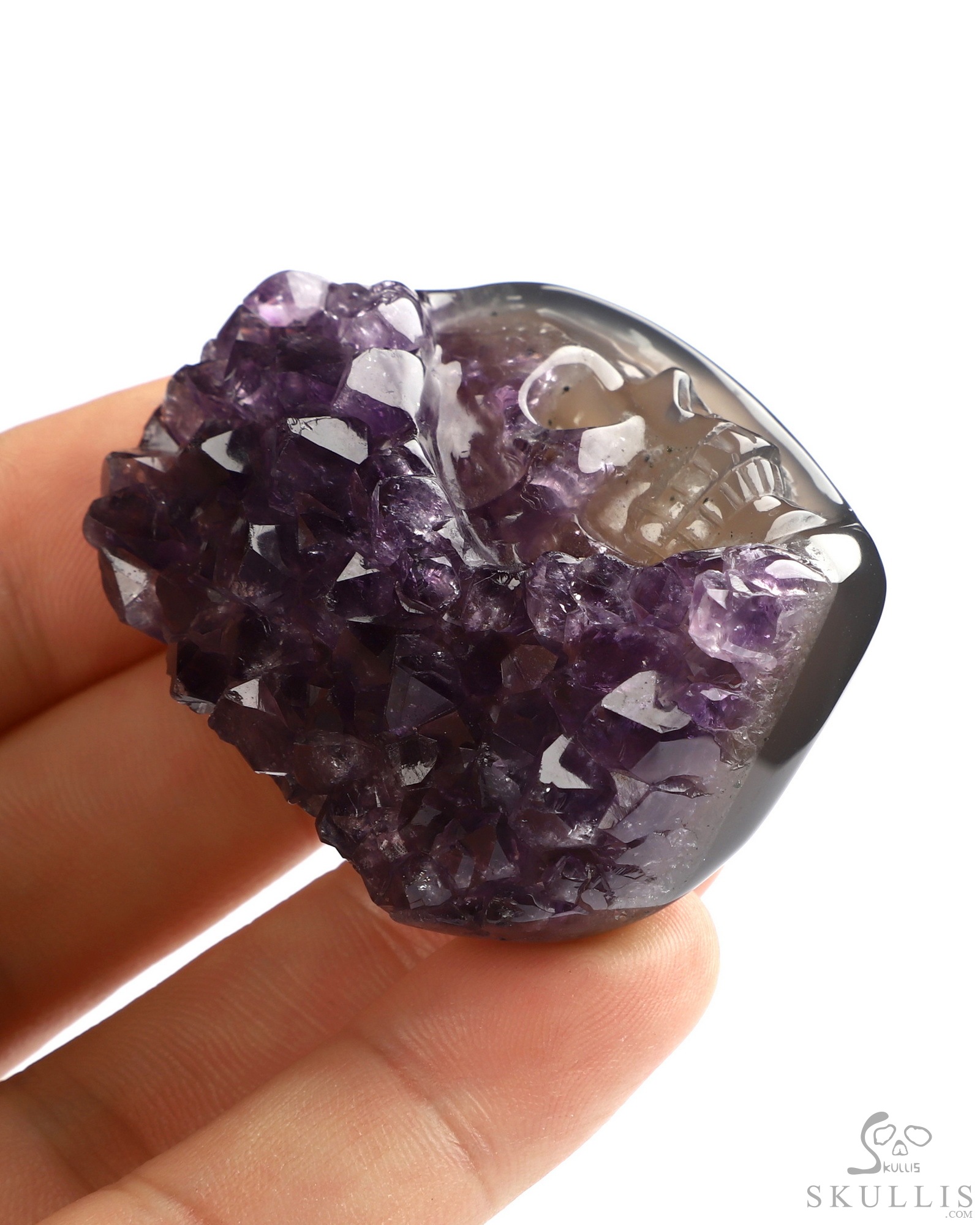 1.8" Agate Amethyst Druse Hand Carved Crystal Skull Fine Art Sculpture, Crystal Healing 1.8" Agate Amethyst Druse Hand Carved Crystal Skull Fine Art Sculpture, Crystal Healing