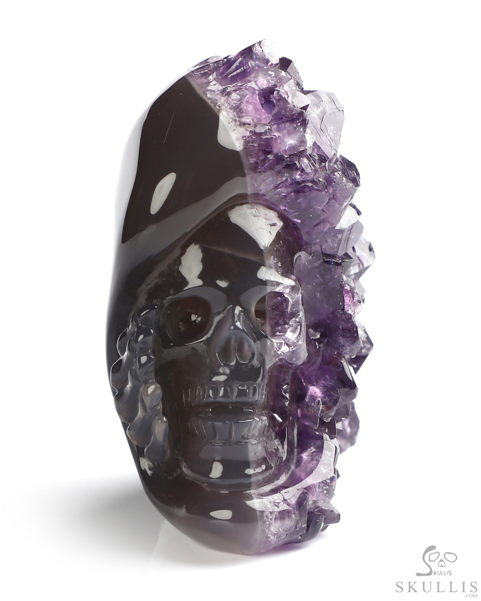2.0" Agate Amethyst Druse Hand Carved Crystal Skull Fine Art Sculpture, Crystal Healing 2.0" Agate Amethyst Druse Hand Carved Crystal Skull Fine Art Sculpture, Crystal Healing