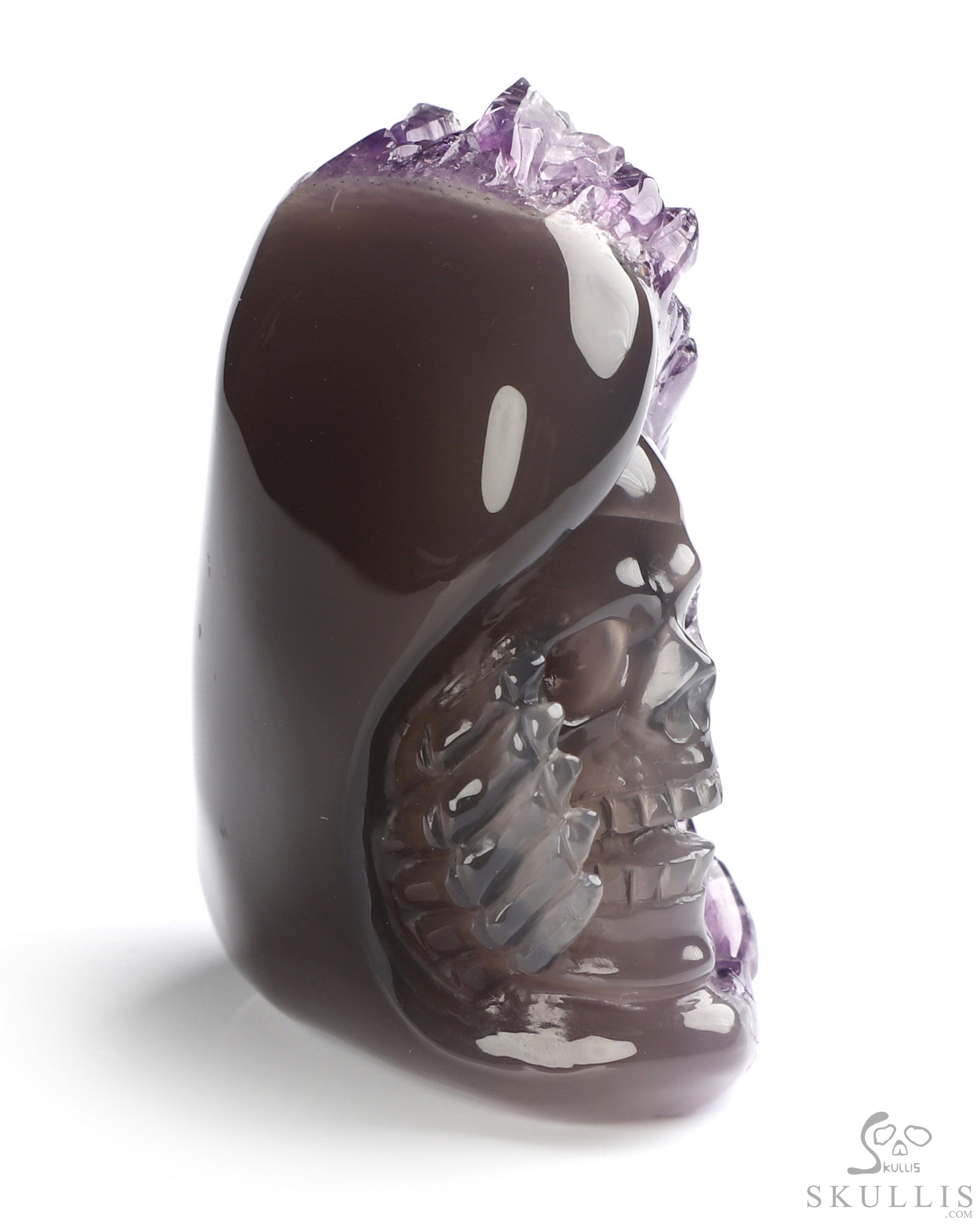 2.0" Agate Amethyst Druse Hand Carved Crystal Skull Fine Art Sculpture, Crystal Healing 2.0" Agate Amethyst Druse Hand Carved Crystal Skull Fine Art Sculpture, Crystal Healing
