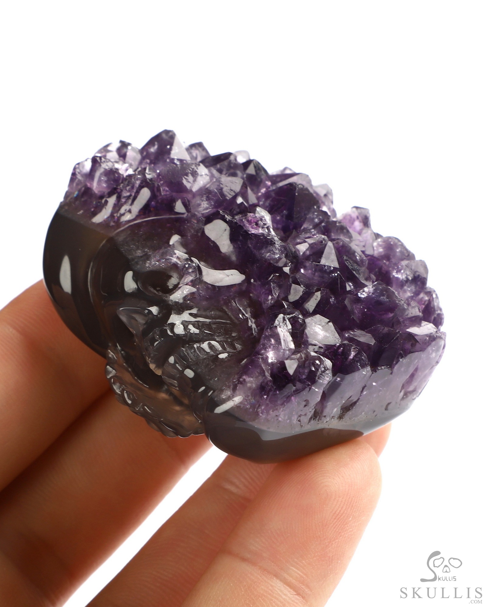 2.0" Agate Amethyst Druse Hand Carved Crystal Skull Fine Art Sculpture, Crystal Healing 2.0" Agate Amethyst Druse Hand Carved Crystal Skull Fine Art Sculpture, Crystal Healing