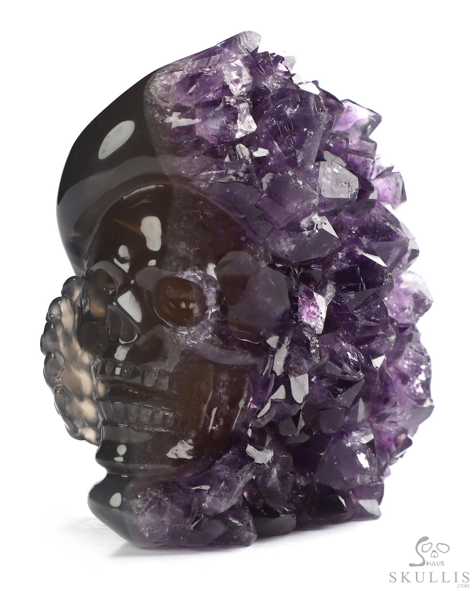 2.0" Agate Amethyst Druse Hand Carved Crystal Skull Fine Art Sculpture, Crystal Healing 2.0" Agate Amethyst Druse Hand Carved Crystal Skull Fine Art Sculpture, Crystal Healing