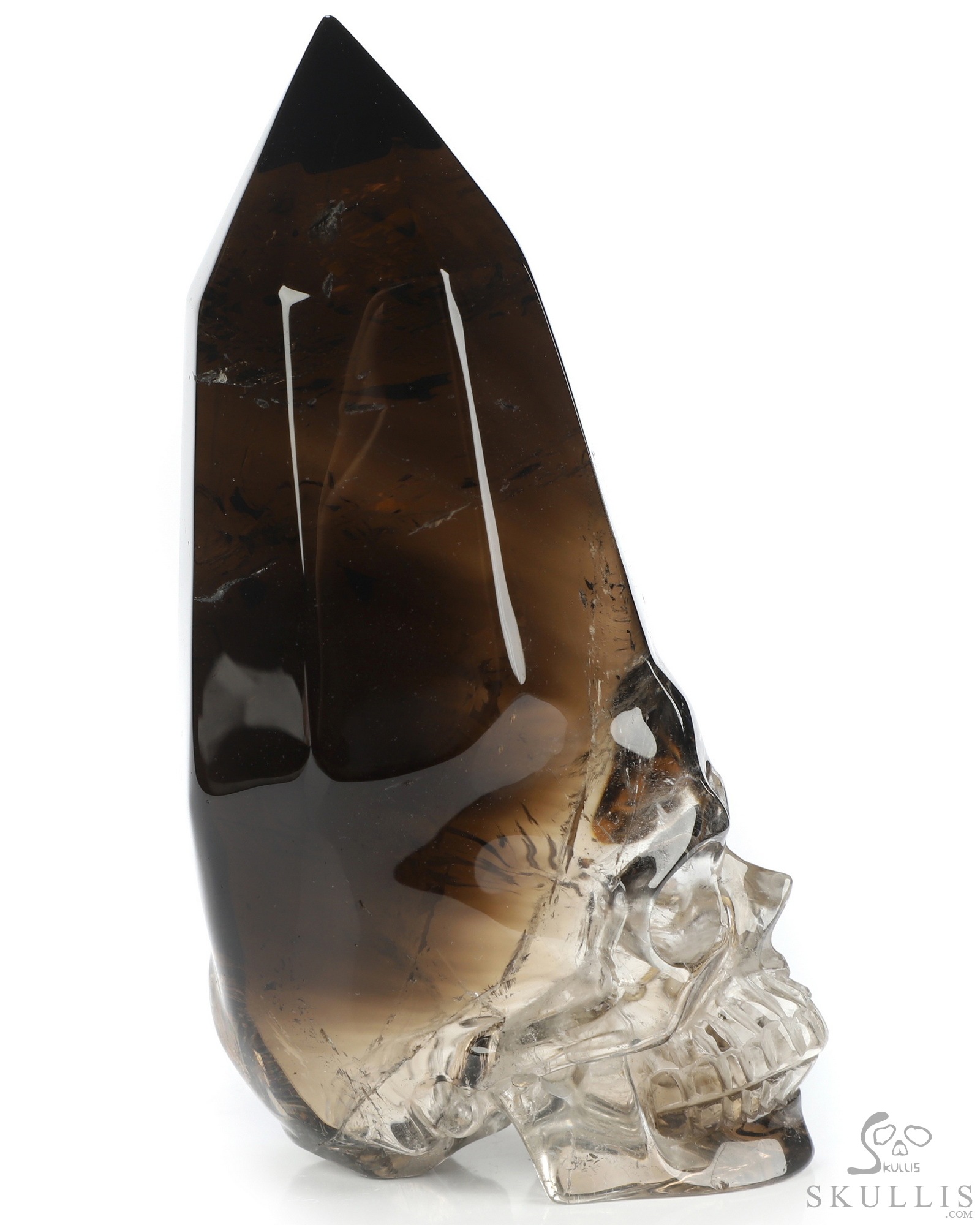 4.6" Smoky Quartz Rock Crystal Hand Carved Crystal Skull Wand/Point Sculpture, Crystal Healing 4.6" Smoky Quartz Rock Crystal Hand Carved Crystal Skull Wand/Point Sculpture, Crystal Healing