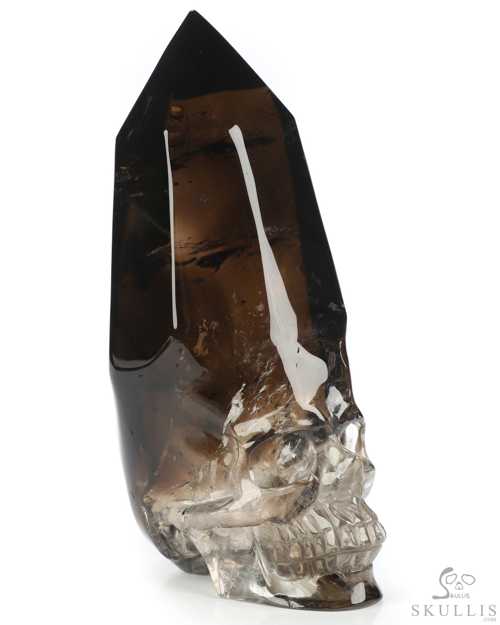 4.6" Smoky Quartz Rock Crystal Hand Carved Crystal Skull Wand/Point Sculpture, Crystal Healing 4.6" Smoky Quartz Rock Crystal Hand Carved Crystal Skull Wand/Point Sculpture, Crystal Healing