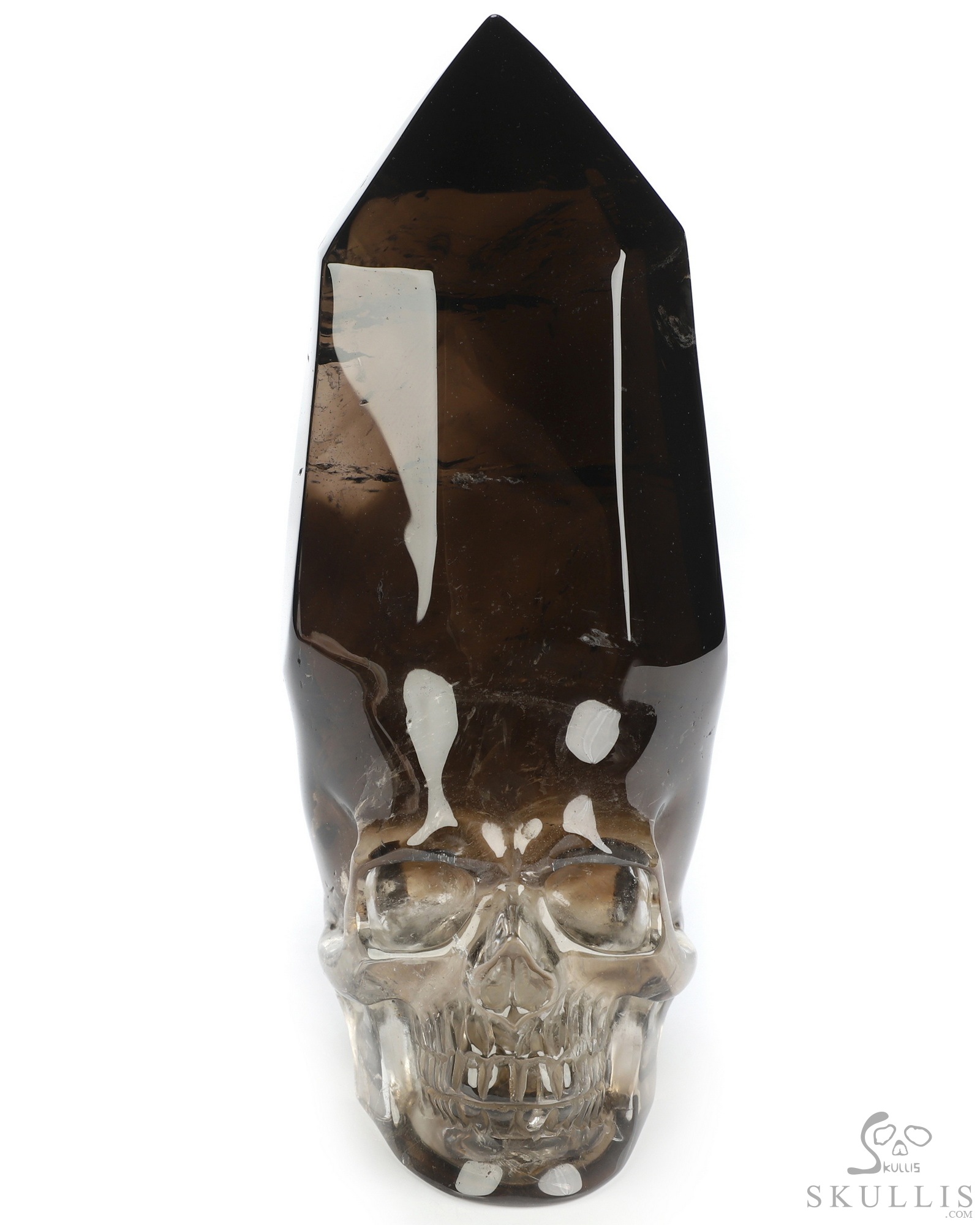 4.6" Smoky Quartz Rock Crystal Hand Carved Crystal Skull Wand/Point Sculpture, Crystal Healing 4.6" Smoky Quartz Rock Crystal Hand Carved Crystal Skull Wand/Point Sculpture, Crystal Healing