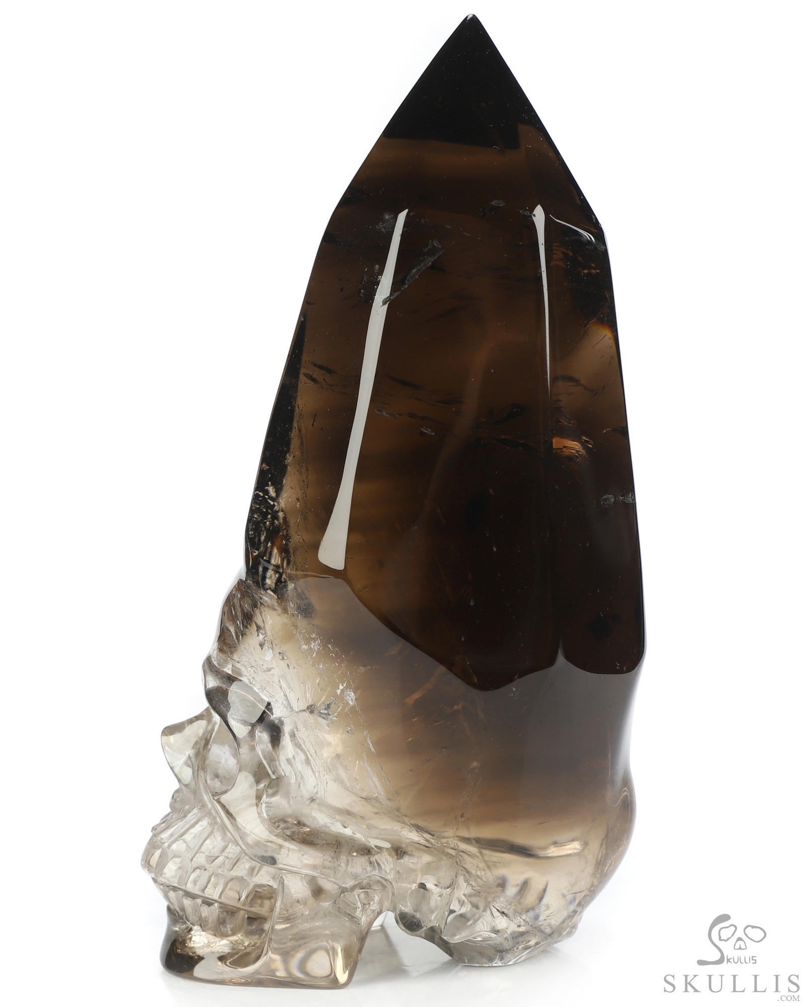 4.6" Smoky Quartz Rock Crystal Hand Carved Crystal Skull Wand/Point Sculpture, Crystal Healing 4.6" Smoky Quartz Rock Crystal Hand Carved Crystal Skull Wand/Point Sculpture, Crystal Healing