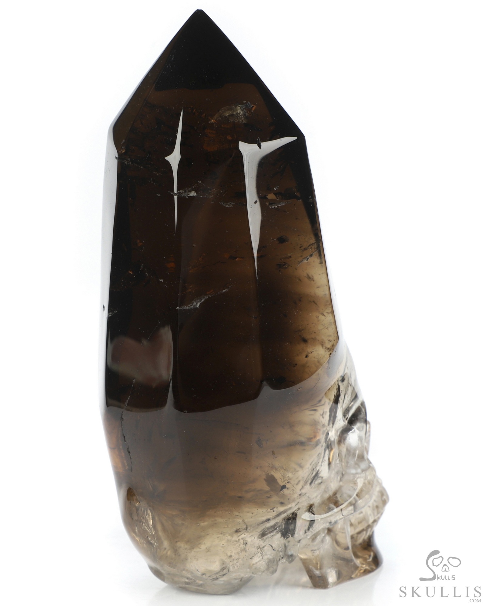 4.6" Smoky Quartz Rock Crystal Hand Carved Crystal Skull Wand/Point Sculpture, Crystal Healing 4.6" Smoky Quartz Rock Crystal Hand Carved Crystal Skull Wand/Point Sculpture, Crystal Healing