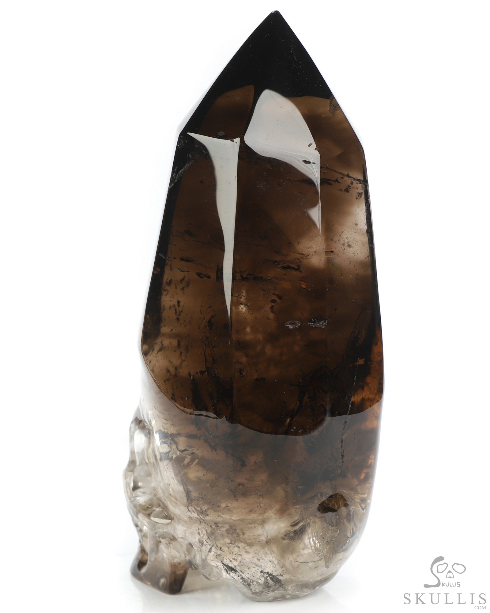 4.6" Smoky Quartz Rock Crystal Hand Carved Crystal Skull Wand/Point Sculpture, Crystal Healing 4.6" Smoky Quartz Rock Crystal Hand Carved Crystal Skull Wand/Point Sculpture, Crystal Healing