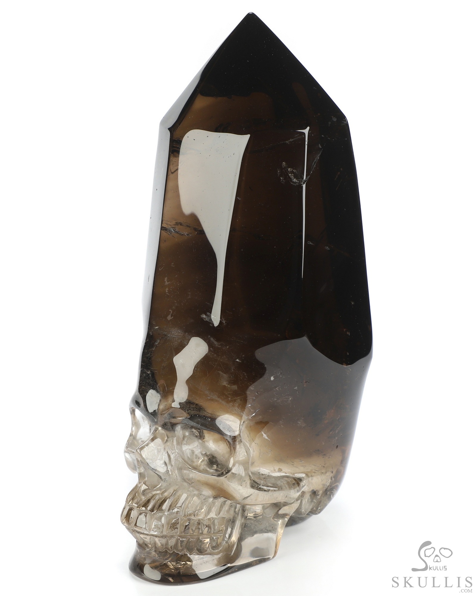 4.6" Smoky Quartz Rock Crystal Hand Carved Crystal Skull Wand/Point Sculpture, Crystal Healing 4.6" Smoky Quartz Rock Crystal Hand Carved Crystal Skull Wand/Point Sculpture, Crystal Healing