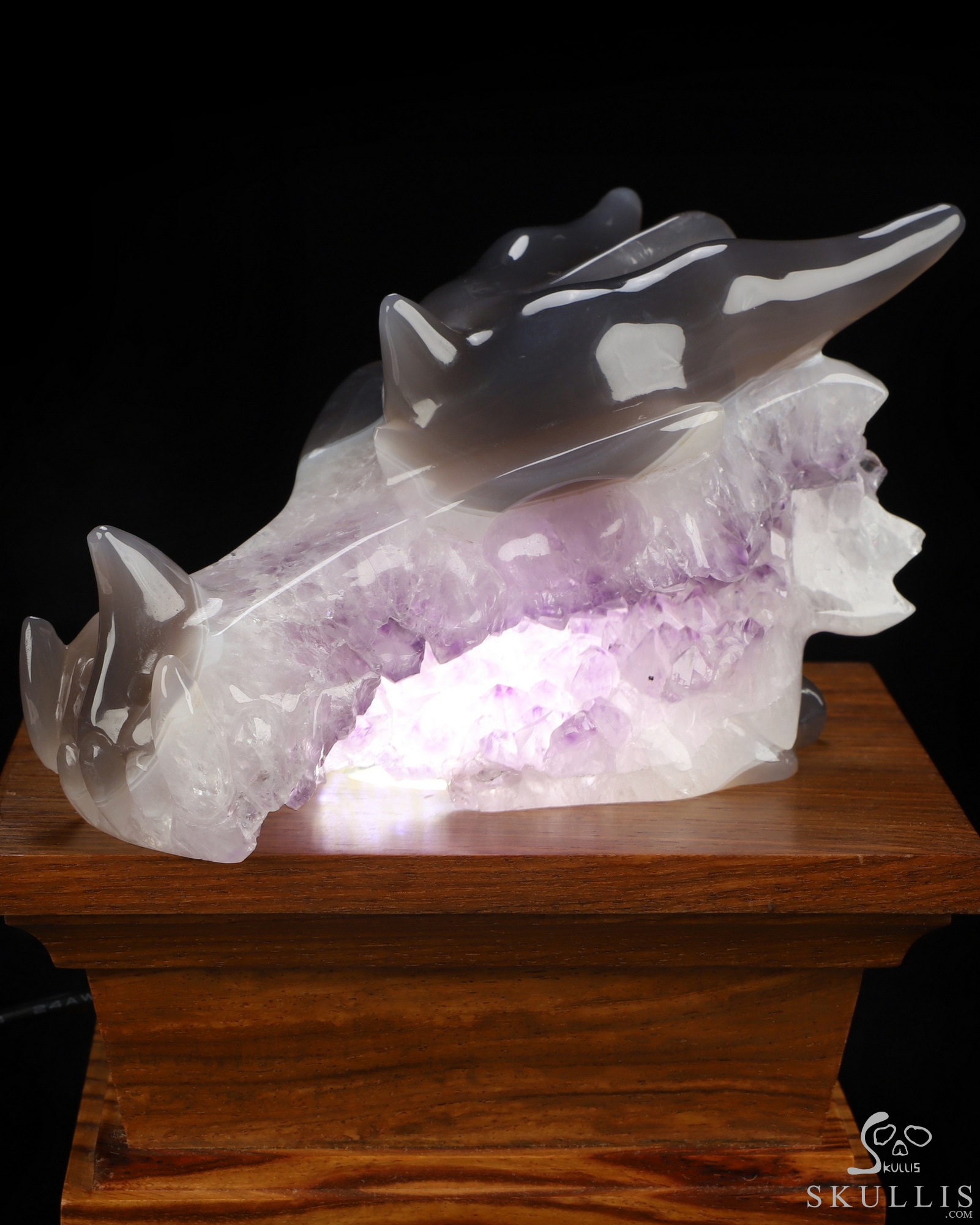 5.6" Agate Amethyst Druse Hand Carved Crystal Dragon Skull Sculpture, Crystal Healing 5.6" Agate Amethyst Druse Hand Carved Crystal Dragon Skull Sculpture, Crystal Healing