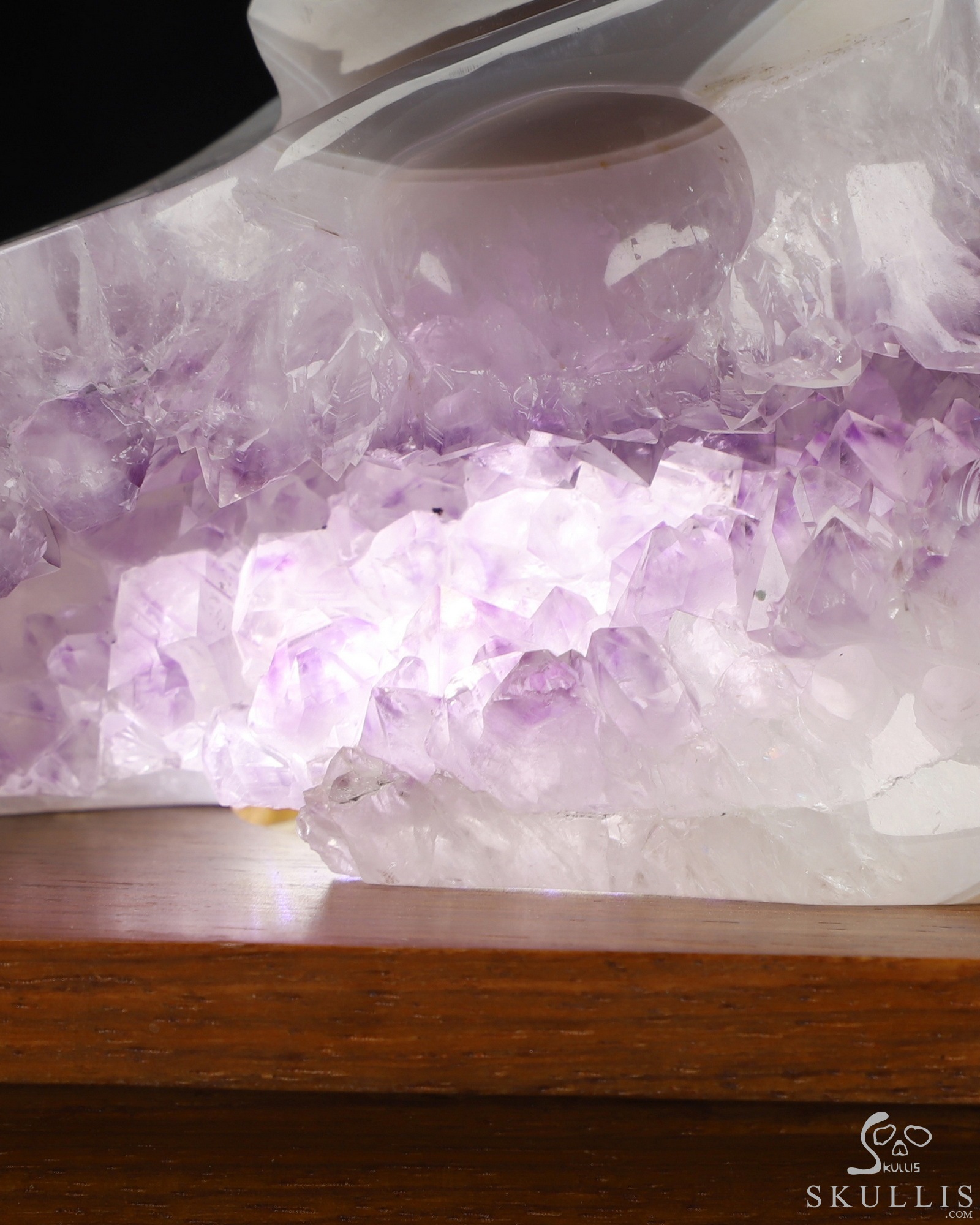 5.6" Agate Amethyst Druse Hand Carved Crystal Dragon Skull Sculpture, Crystal Healing 5.6" Agate Amethyst Druse Hand Carved Crystal Dragon Skull Sculpture, Crystal Healing