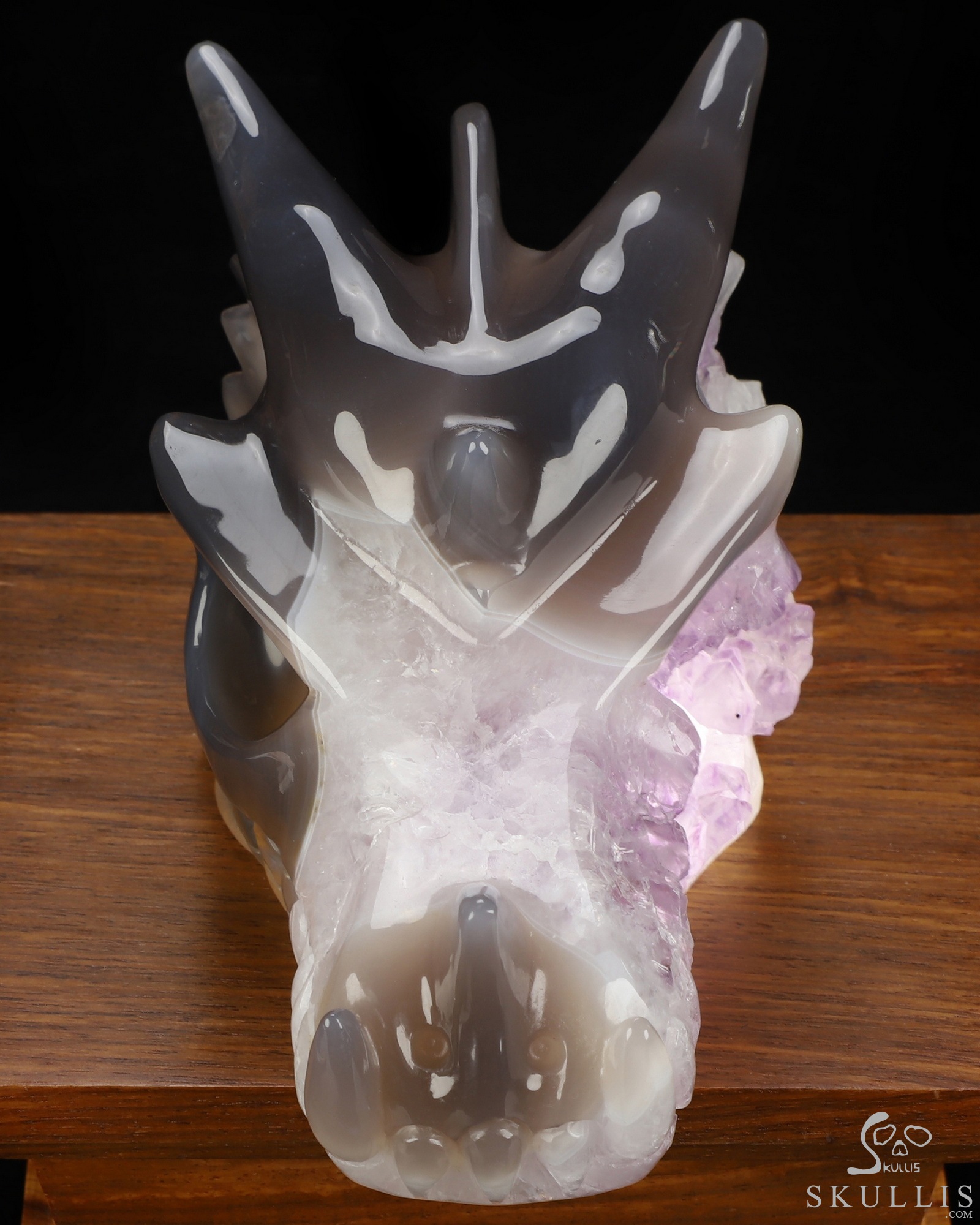 5.6" Agate Amethyst Druse Hand Carved Crystal Dragon Skull Sculpture, Crystal Healing 5.6" Agate Amethyst Druse Hand Carved Crystal Dragon Skull Sculpture, Crystal Healing