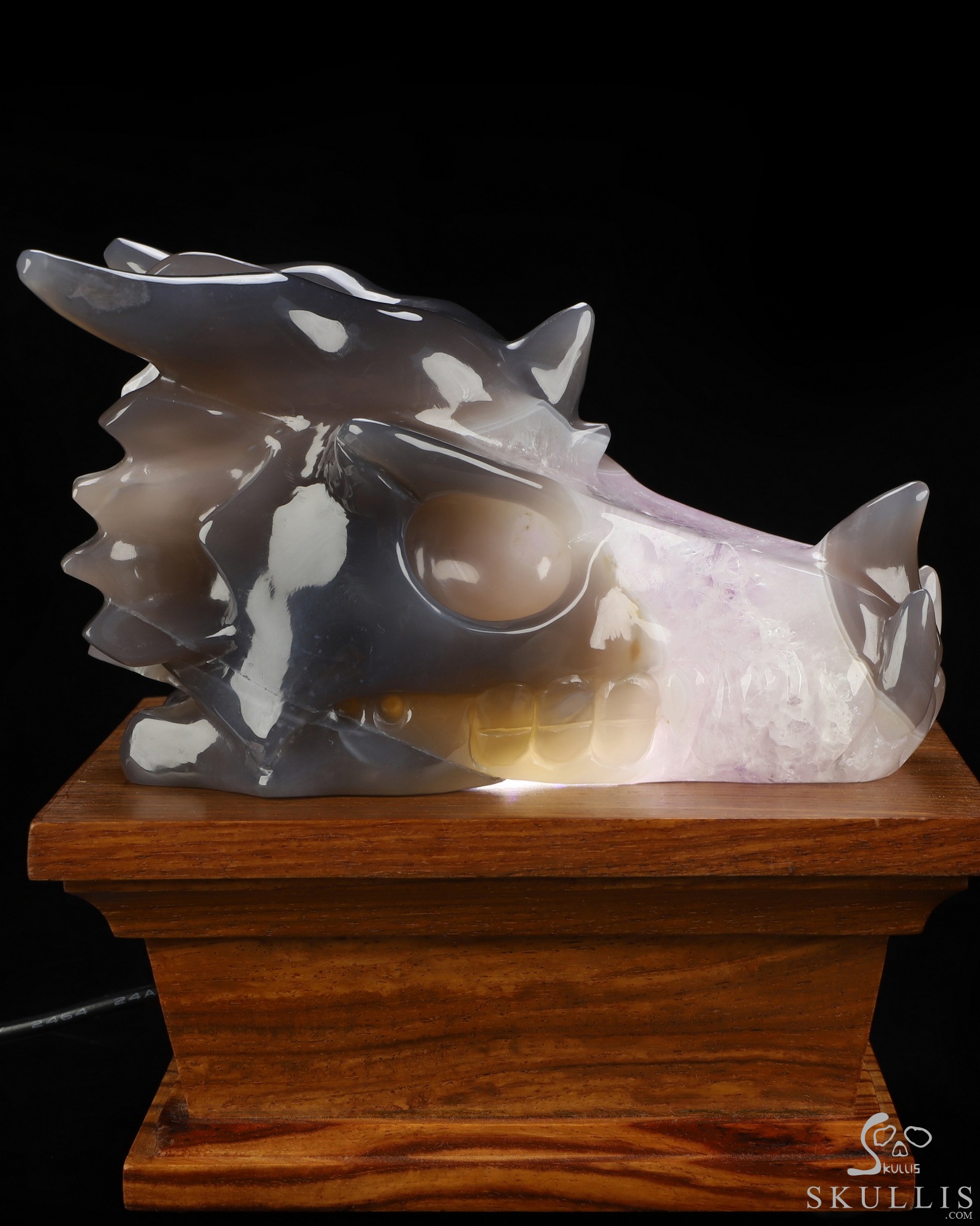 5.6" Agate Amethyst Druse Hand Carved Crystal Dragon Skull Sculpture, Crystal Healing 5.6" Agate Amethyst Druse Hand Carved Crystal Dragon Skull Sculpture, Crystal Healing