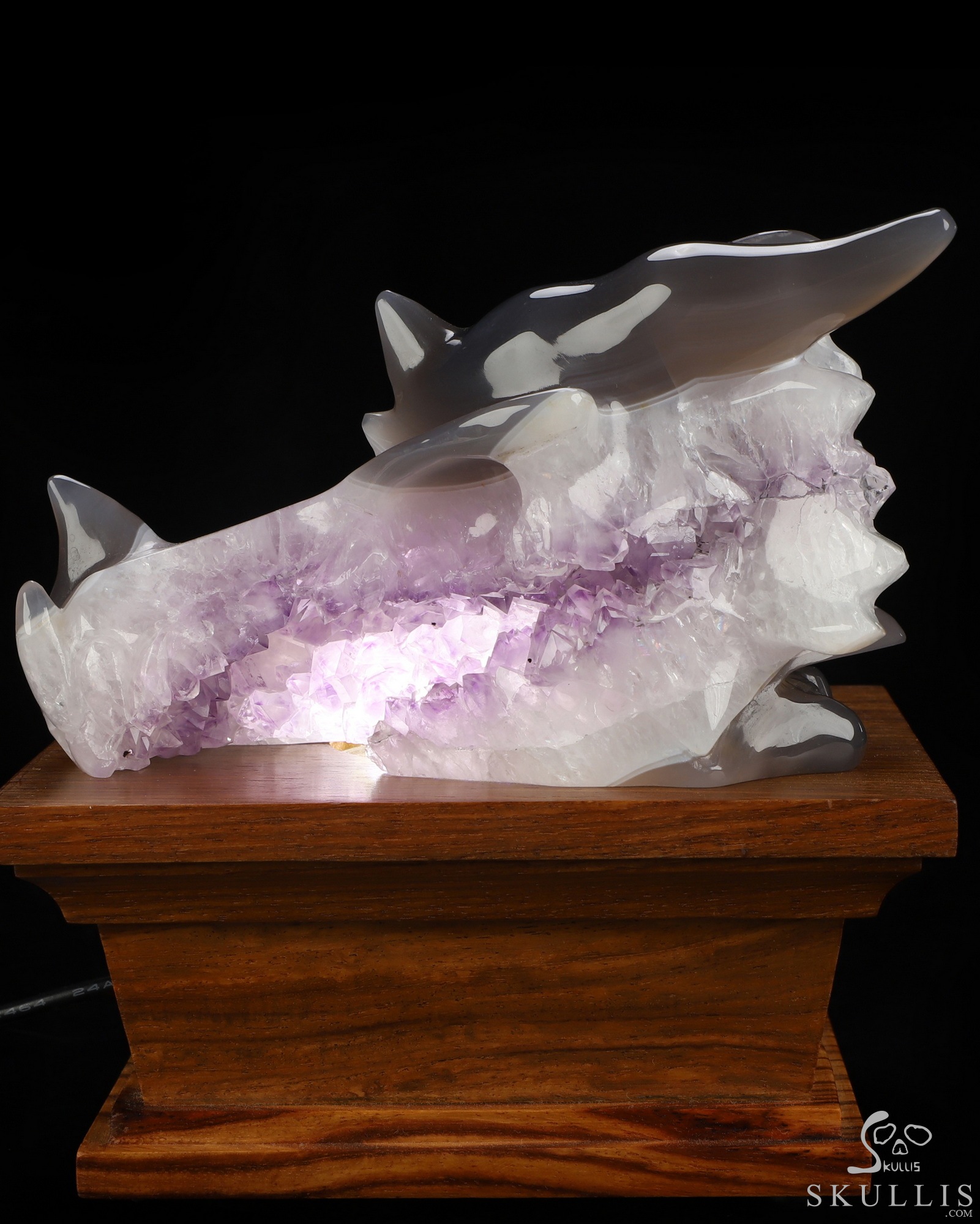 5.6" Agate Amethyst Druse Hand Carved Crystal Dragon Skull Sculpture, Crystal Healing 5.6" Agate Amethyst Druse Hand Carved Crystal Dragon Skull Sculpture, Crystal Healing