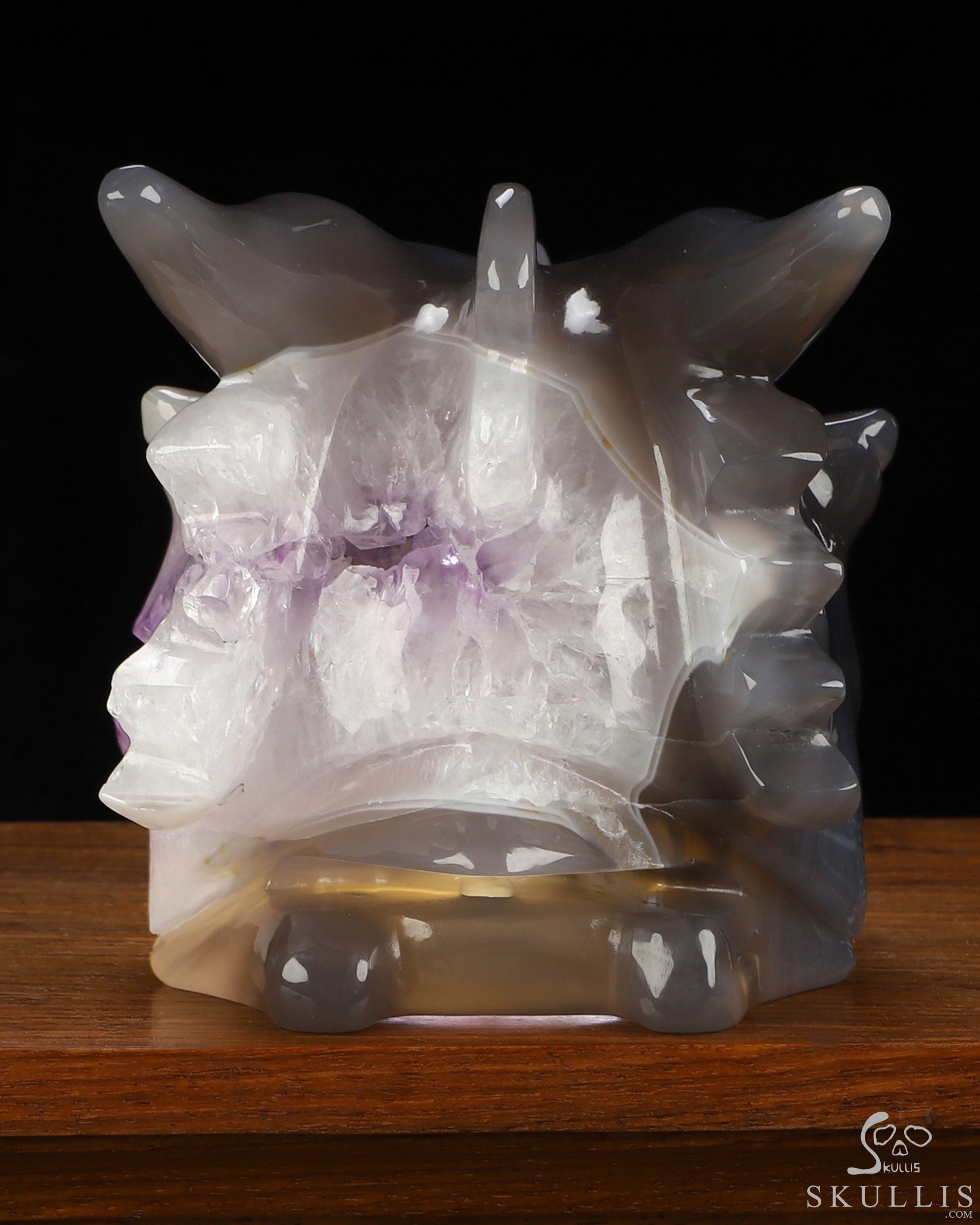 5.6" Agate Amethyst Druse Hand Carved Crystal Dragon Skull Sculpture, Crystal Healing 5.6" Agate Amethyst Druse Hand Carved Crystal Dragon Skull Sculpture, Crystal Healing