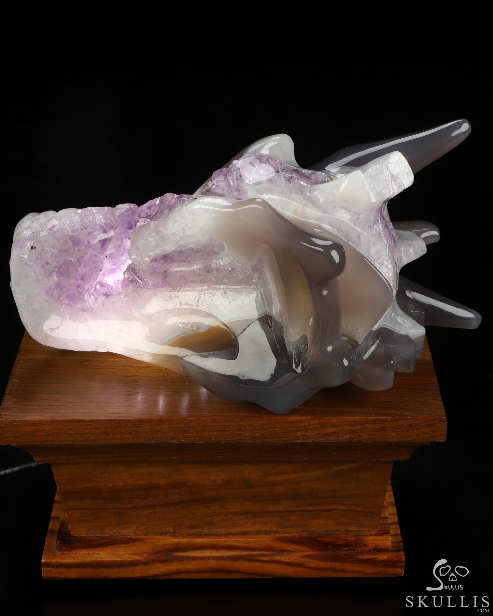 5.6" Agate Amethyst Druse Hand Carved Crystal Dragon Skull Sculpture, Crystal Healing 5.6" Agate Amethyst Druse Hand Carved Crystal Dragon Skull Sculpture, Crystal Healing