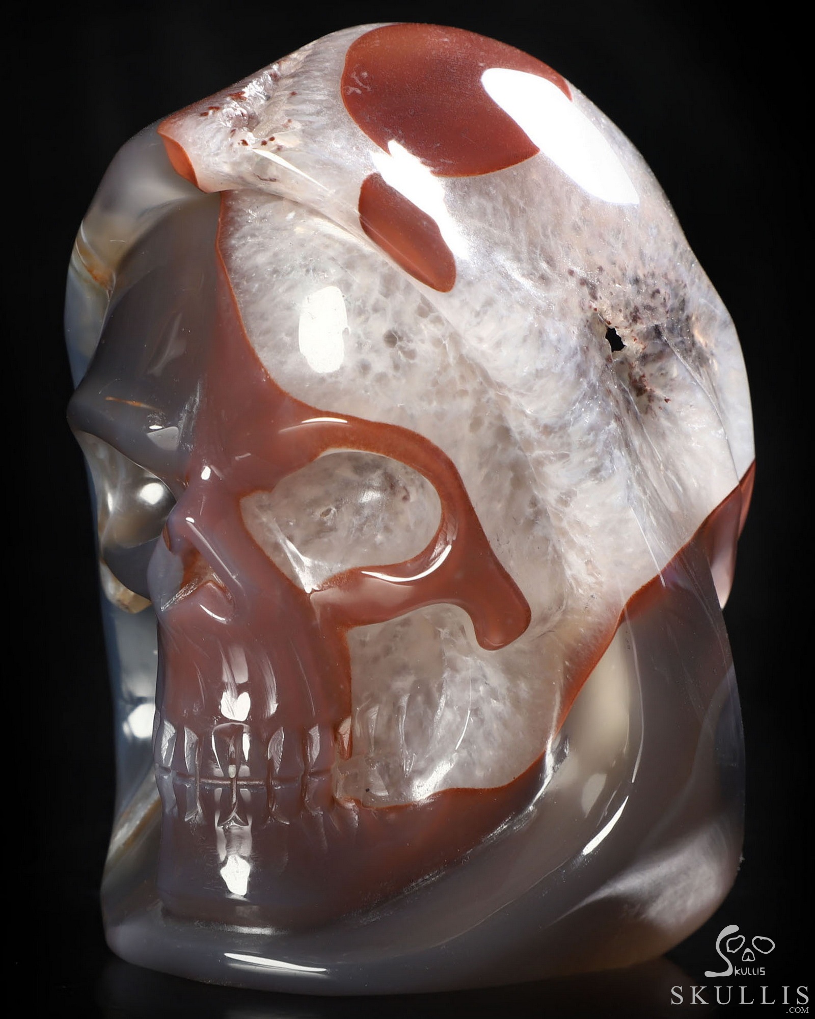 3.7" Premium Brazilian Agate Hand Carved Death Crystal Skull Sculpture, Crystal Healing 3.7" Premium Brazilian Agate Hand Carved Death Crystal Skull Sculpture, Crystal Healing