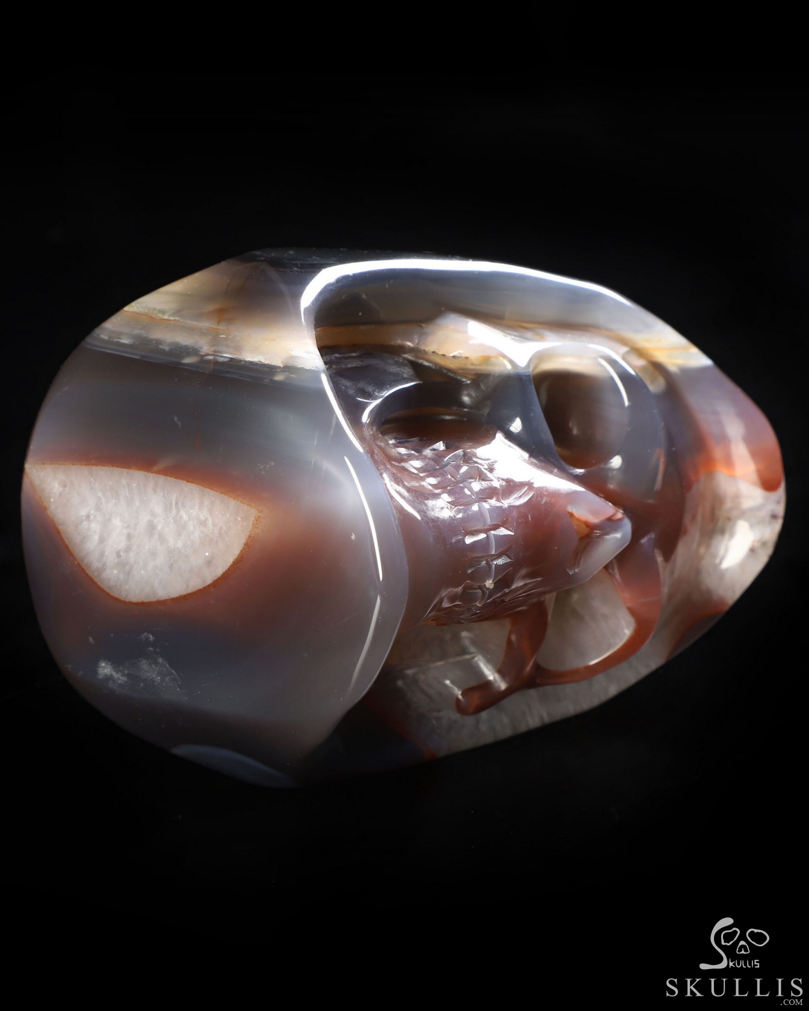 3.7" Premium Brazilian Agate Hand Carved Death Crystal Skull Sculpture, Crystal Healing 3.7" Premium Brazilian Agate Hand Carved Death Crystal Skull Sculpture, Crystal Healing