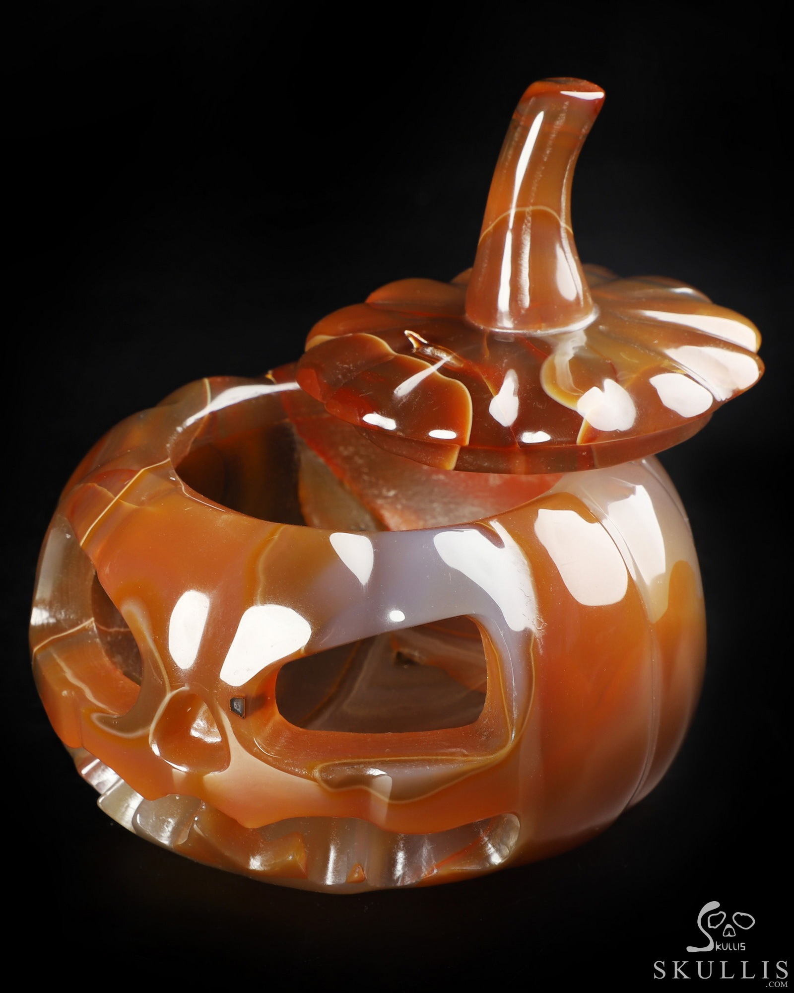 4.0" Premium Brazilian Agate Hand Carved Hollow Jack-O'-Lantern Pumpkin Crystal Skull Sculpture, Crystal Healing 4.0" Premium Brazilian Agate Hand Carved Hollow Jack-O'-Lantern Pumpkin Crystal Skull Sculpture, Crystal Healing
