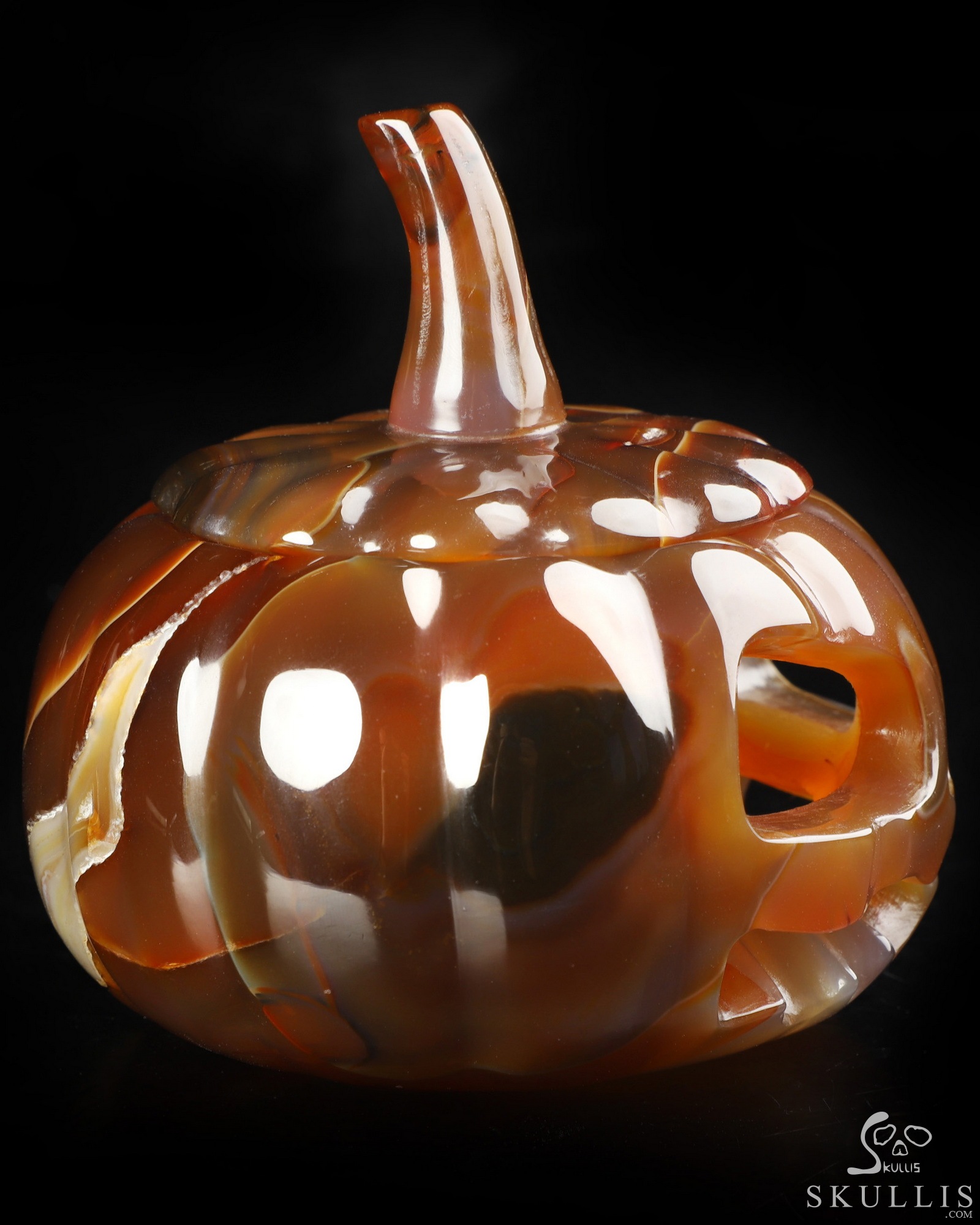 4.0" Premium Brazilian Agate Hand Carved Hollow Jack-O'-Lantern Pumpkin Crystal Skull Sculpture, Crystal Healing 4.0" Premium Brazilian Agate Hand Carved Hollow Jack-O'-Lantern Pumpkin Crystal Skull Sculpture, Crystal Healing