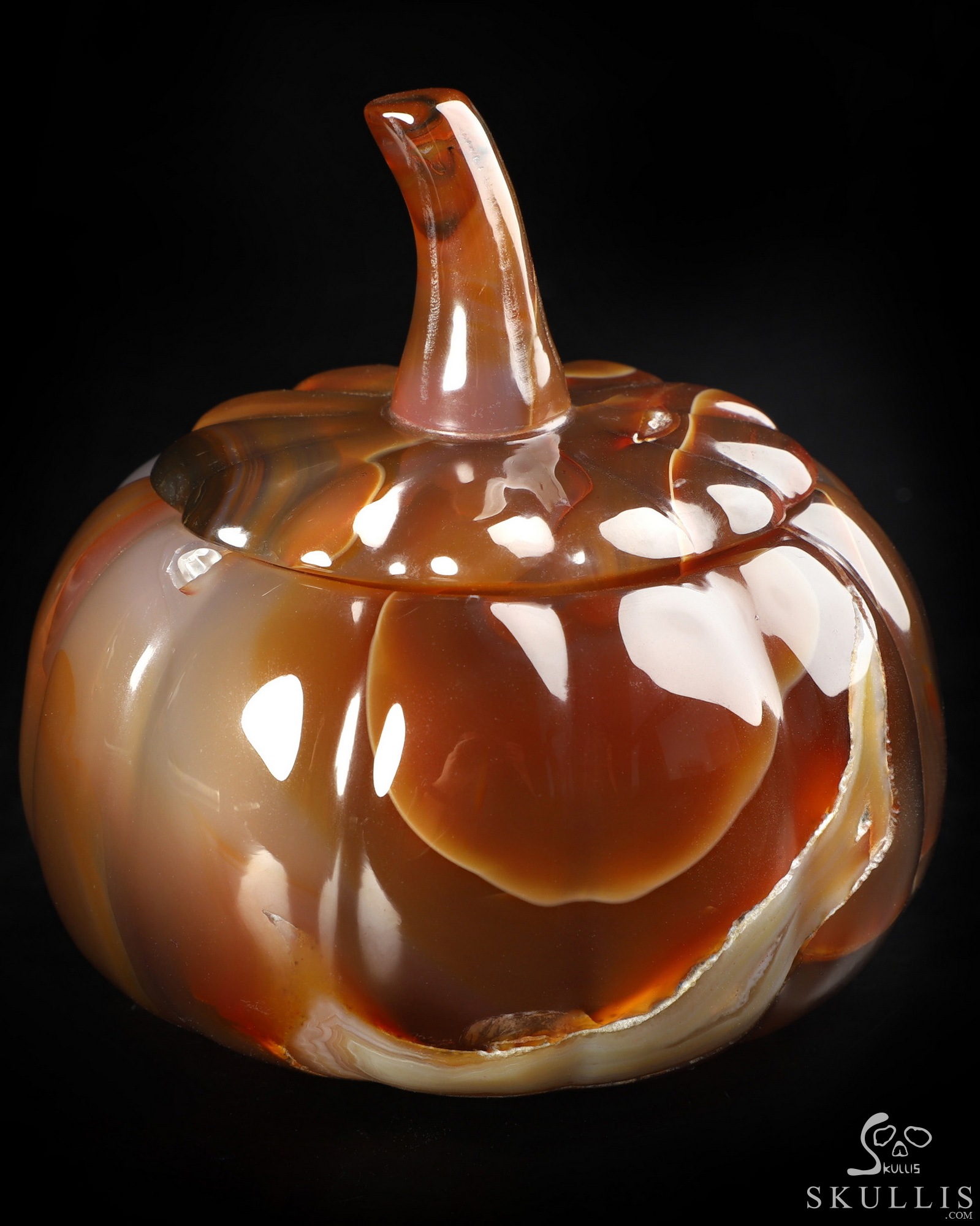 4.0" Premium Brazilian Agate Hand Carved Hollow Jack-O'-Lantern Pumpkin Crystal Skull Sculpture, Crystal Healing 4.0" Premium Brazilian Agate Hand Carved Hollow Jack-O'-Lantern Pumpkin Crystal Skull Sculpture, Crystal Healing