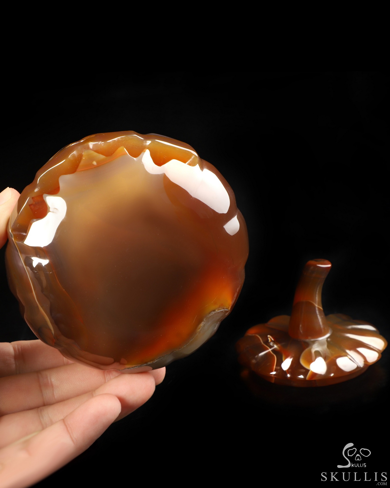 4.0" Premium Brazilian Agate Hand Carved Hollow Jack-O'-Lantern Pumpkin Crystal Skull Sculpture, Crystal Healing 4.0" Premium Brazilian Agate Hand Carved Hollow Jack-O'-Lantern Pumpkin Crystal Skull Sculpture, Crystal Healing