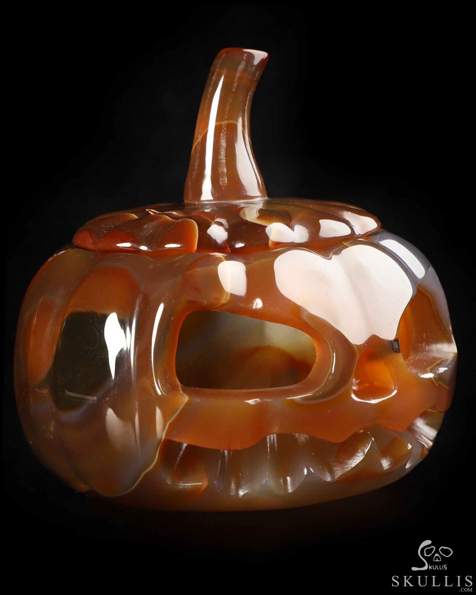 4.0" Premium Brazilian Agate Hand Carved Hollow Jack-O'-Lantern Pumpkin Crystal Skull Sculpture, Crystal Healing 4.0" Premium Brazilian Agate Hand Carved Hollow Jack-O'-Lantern Pumpkin Crystal Skull Sculpture, Crystal Healing