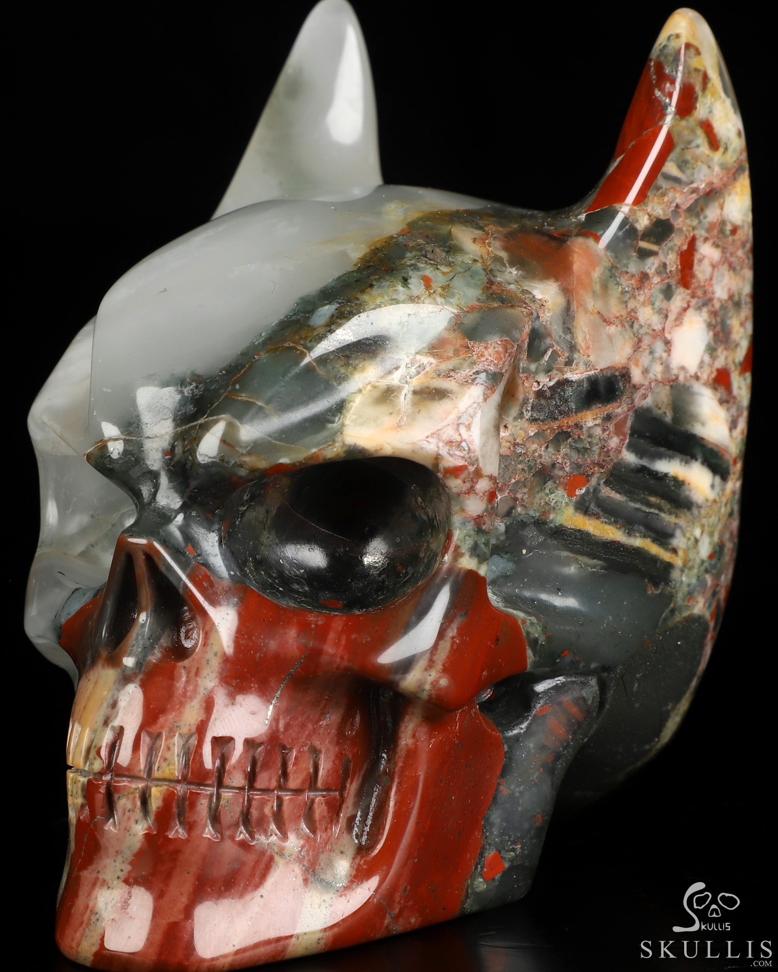 3.5" African Bloodstone Hand Carved Batman Crystal Skull Fine Art Sculpture, Crystal Healing 3.5" African Bloodstone Hand Carved Batman Crystal Skull Fine Art Sculpture, Crystal Healing