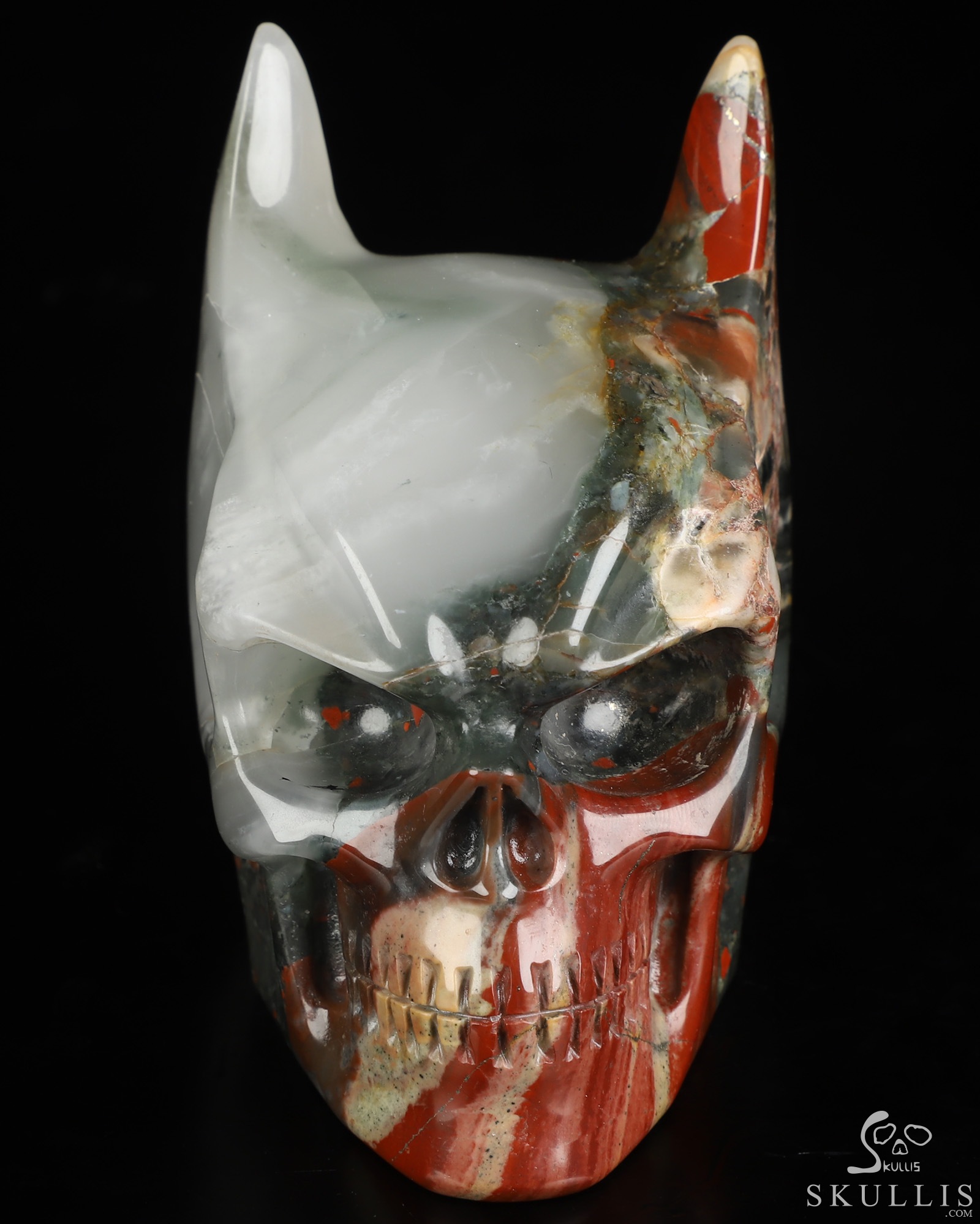 3.5" African Bloodstone Hand Carved Batman Crystal Skull Fine Art Sculpture, Crystal Healing 3.5" African Bloodstone Hand Carved Batman Crystal Skull Fine Art Sculpture, Crystal Healing