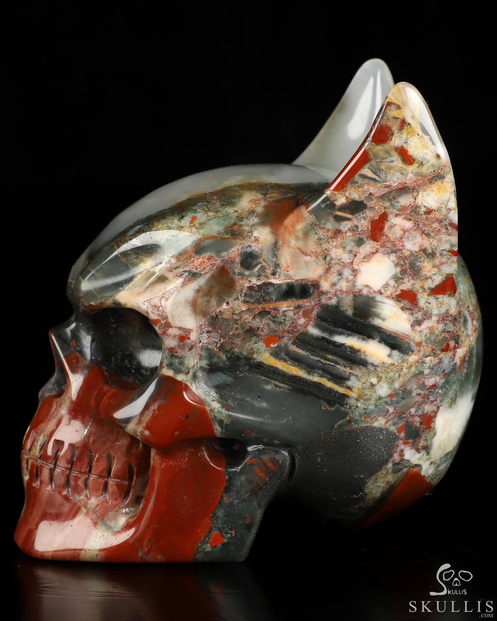 3.5" African Bloodstone Hand Carved Batman Crystal Skull Fine Art Sculpture, Crystal Healing 3.5" African Bloodstone Hand Carved Batman Crystal Skull Fine Art Sculpture, Crystal Healing