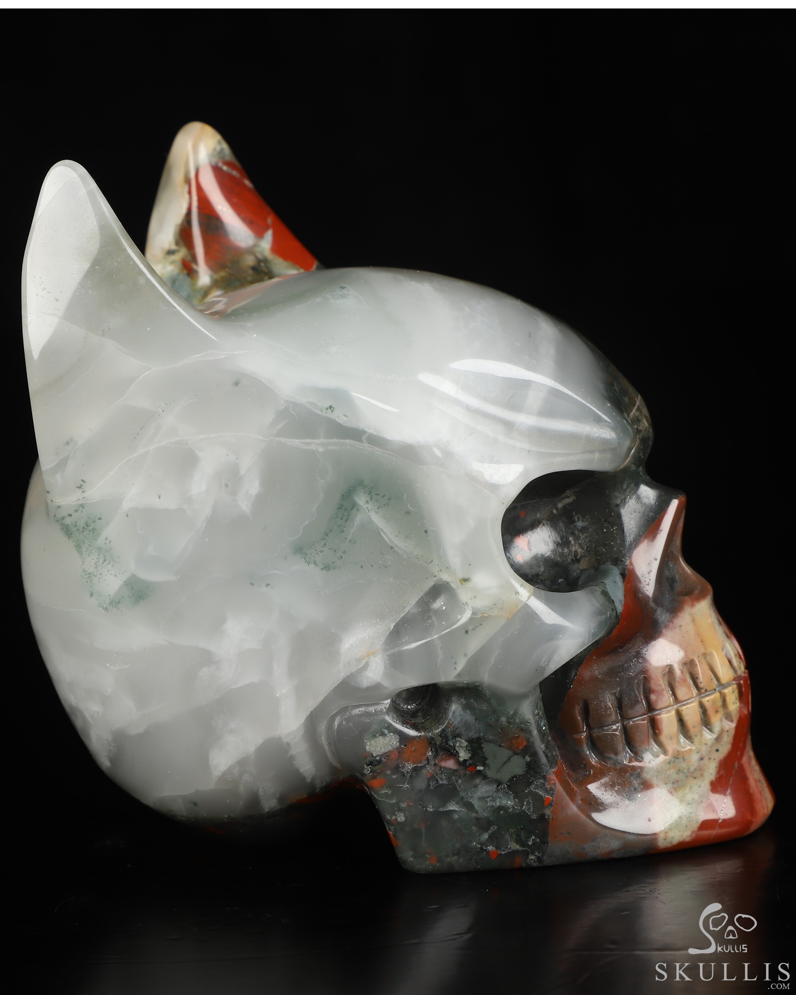 3.5" African Bloodstone Hand Carved Batman Crystal Skull Fine Art Sculpture, Crystal Healing 3.5" African Bloodstone Hand Carved Batman Crystal Skull Fine Art Sculpture, Crystal Healing