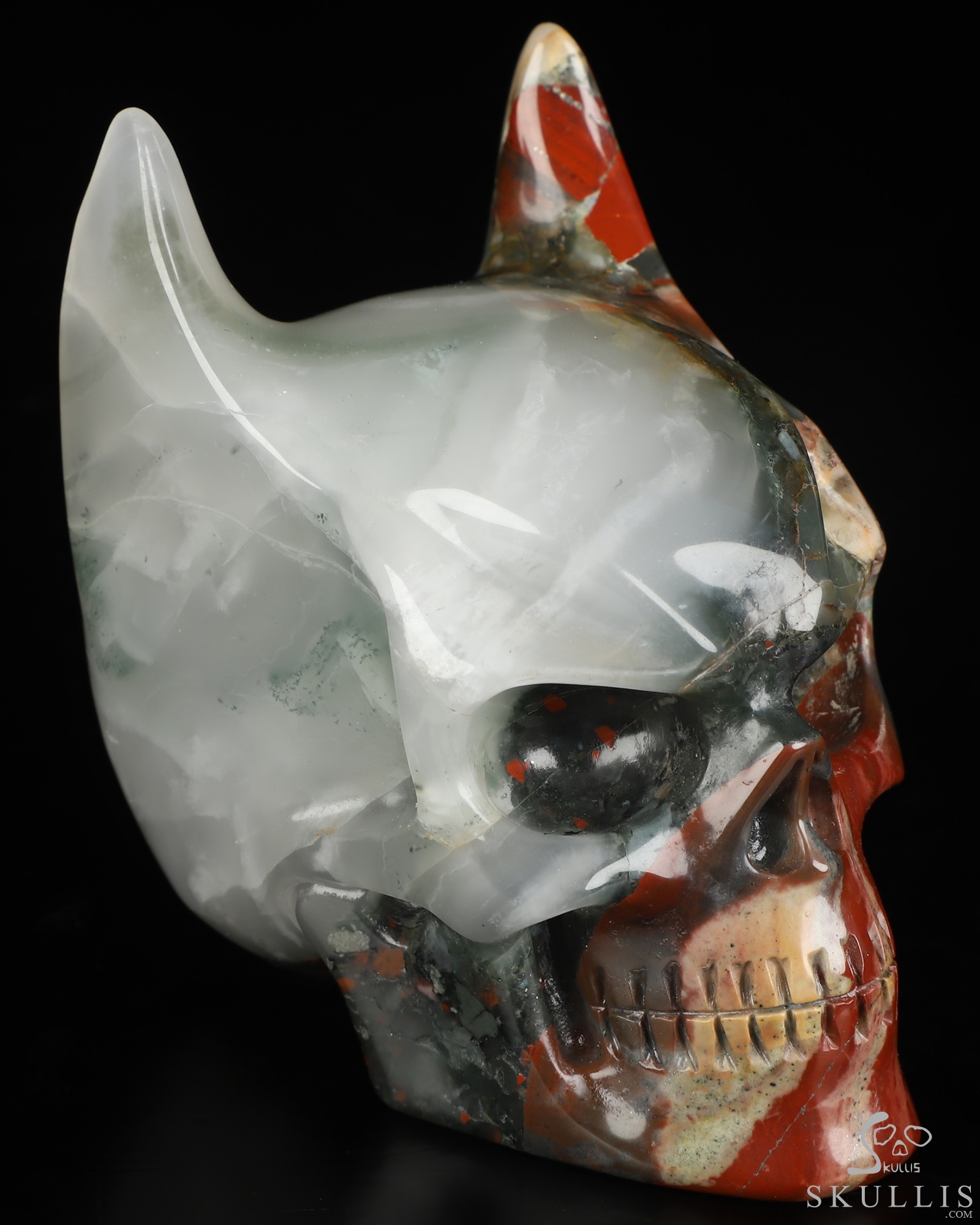 3.5" African Bloodstone Hand Carved Batman Crystal Skull Fine Art Sculpture, Crystal Healing 3.5" African Bloodstone Hand Carved Batman Crystal Skull Fine Art Sculpture, Crystal Healing