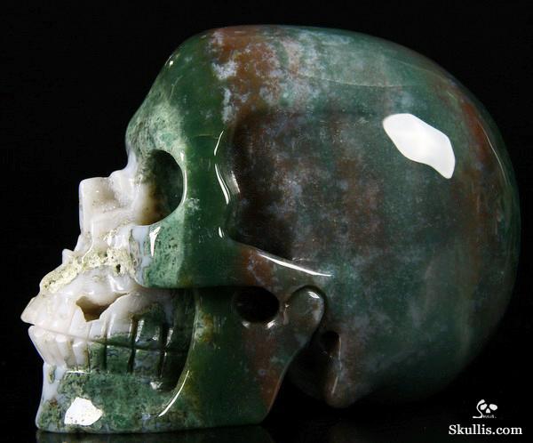 Geode Huge 5.2" Green Moss Agate Carved Crystal Skull, Realistic Geode Huge 5.2" Green Moss Agate Carved Crystal Skull, Realistic