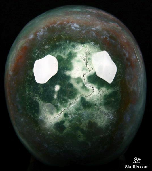 Geode Huge 5.2" Green Moss Agate Carved Crystal Skull, Realistic Geode Huge 5.2" Green Moss Agate Carved Crystal Skull, Realistic