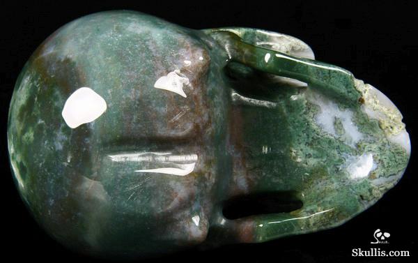 Geode Huge 5.2" Green Moss Agate Carved Crystal Skull, Realistic Geode Huge 5.2" Green Moss Agate Carved Crystal Skull, Realistic