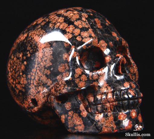 2.1" Snowflake Obsidian Carved Crystal Skull, Realistic 2.1" Snowflake Obsidian Carved Crystal Skull, Realistic