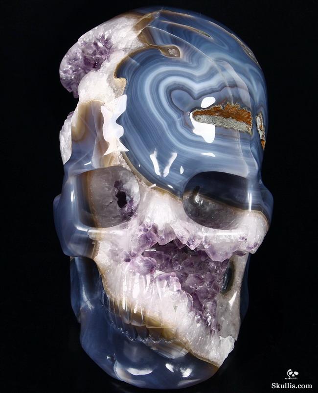 Unique Lifesized 8.1" Amethyst Geode Agate Carved Crystal Skull Unique Lifesized 8.1" Amethyst Geode Agate Carved Crystal Skull